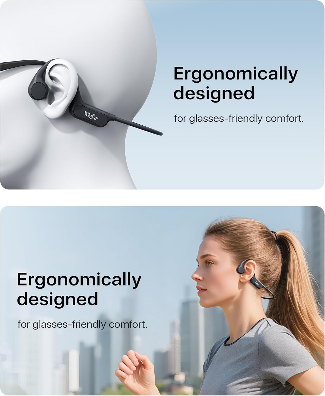 Wigfar Bone Conduction Headphones, Open Ear Headphones Bluetooth 6.0 with Mic,