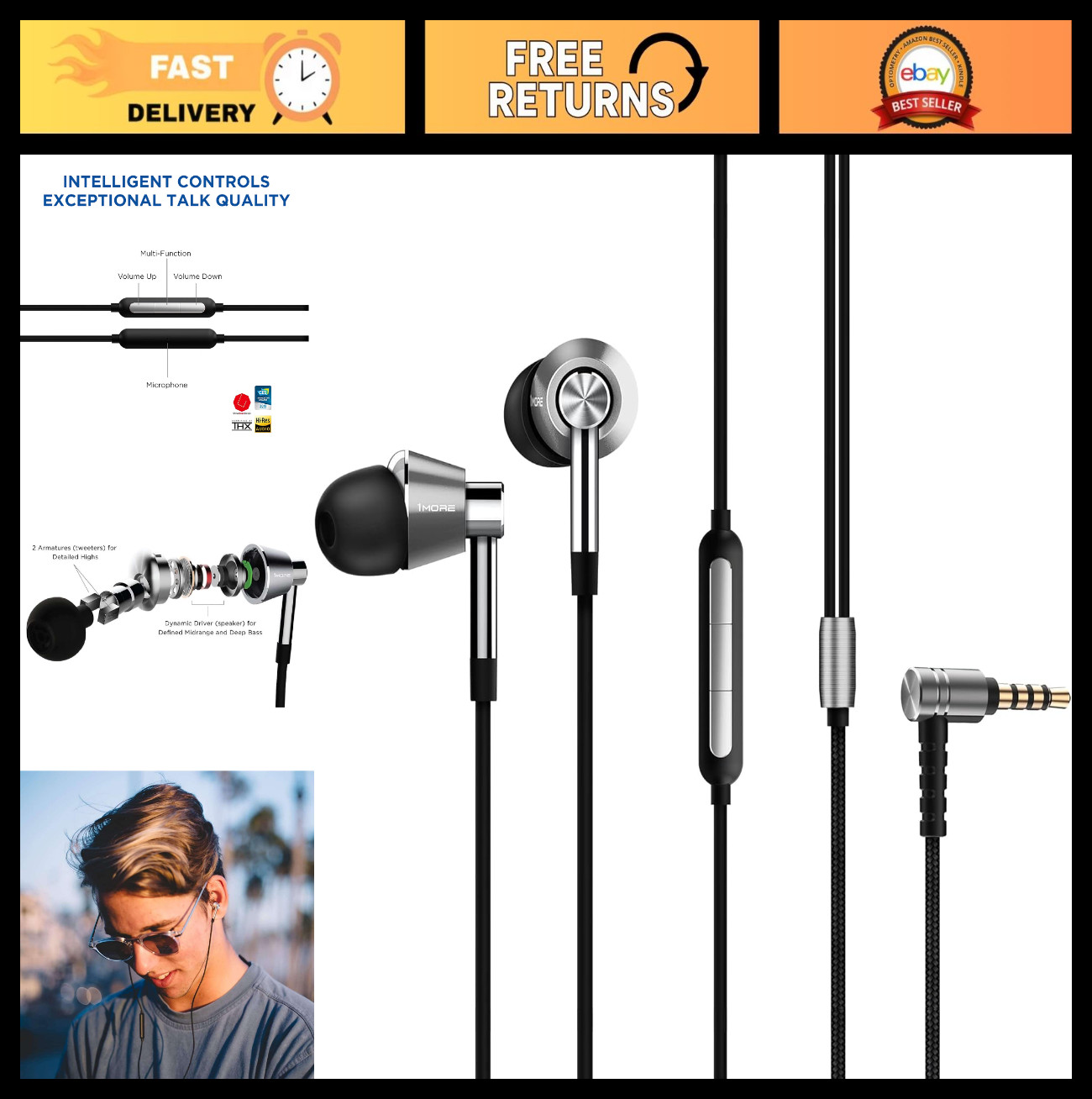 High-Res Triple Driver In-Ear Earphones, Bass-Driven Sound, MEMS Mic, Remote – S