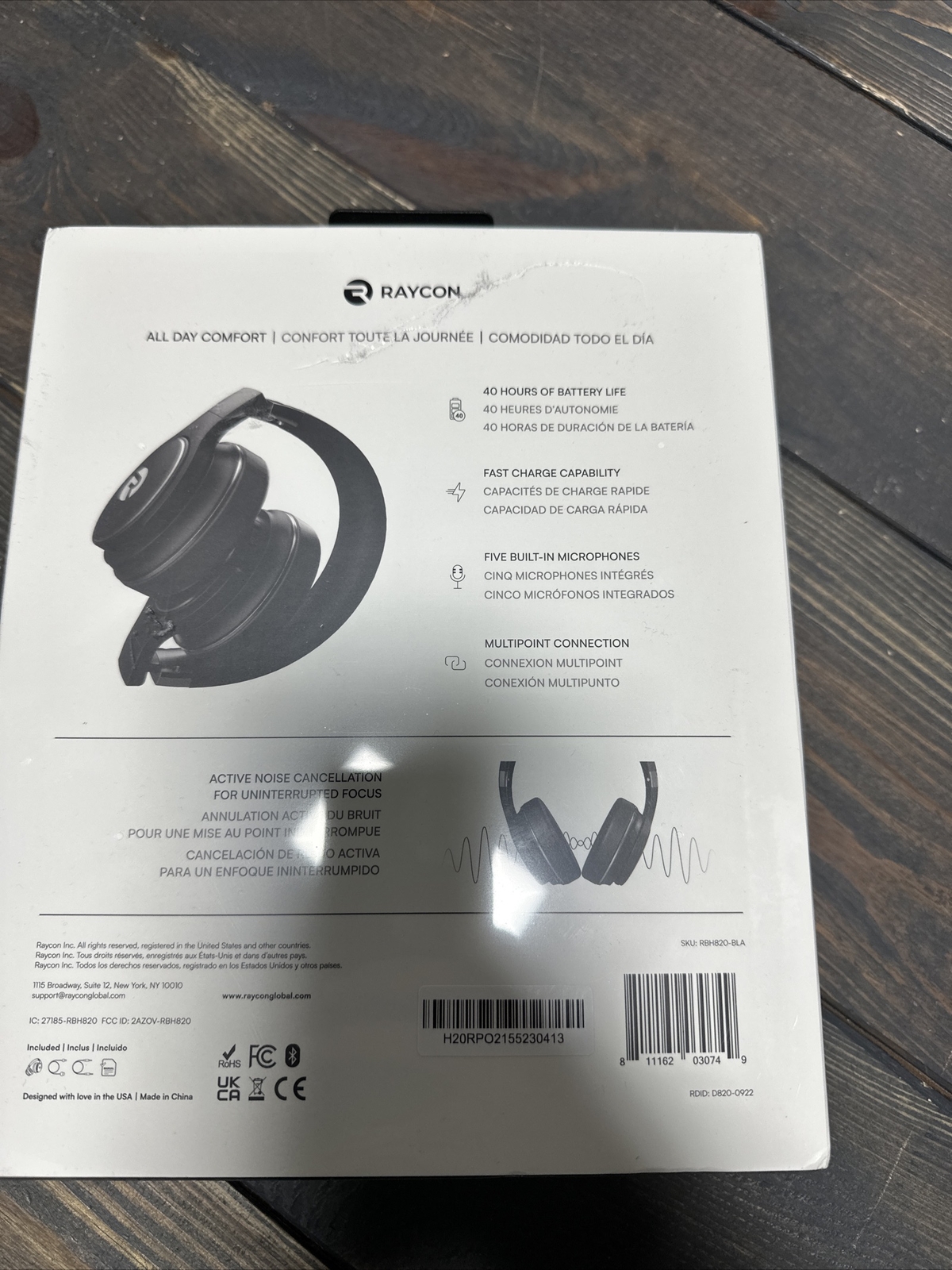 Raycon RBH820-BlK H20 Wireless Noise-Cancelling Over-the-Ear Headphones – Black