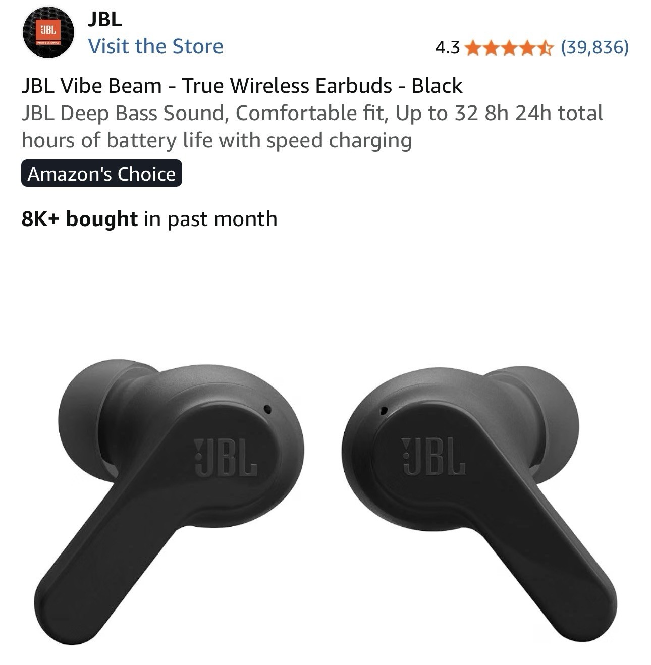 JBL Vibe Beam True WirelessEarbuds New