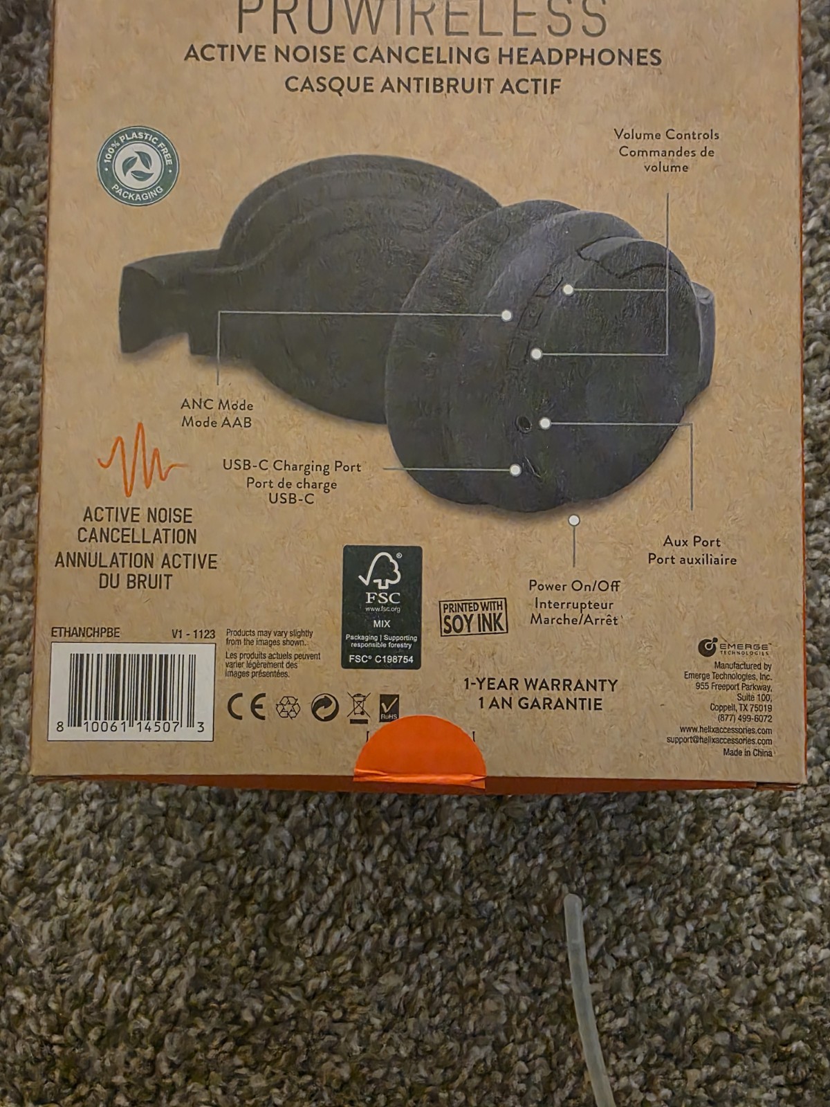Helix Pro Wireless Active Noise Canceling Foldable Headphones (USB-C Charging)