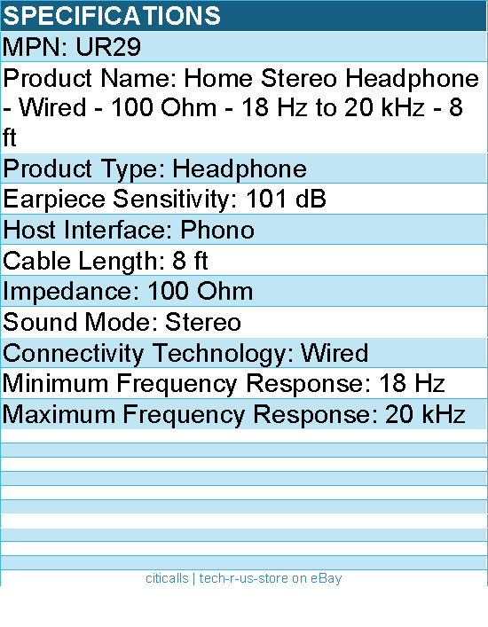 Koss UR29 Home Stereo Headphone – Wired – 100 Ohm – 18 Hz to 20 kHz – 8 ft