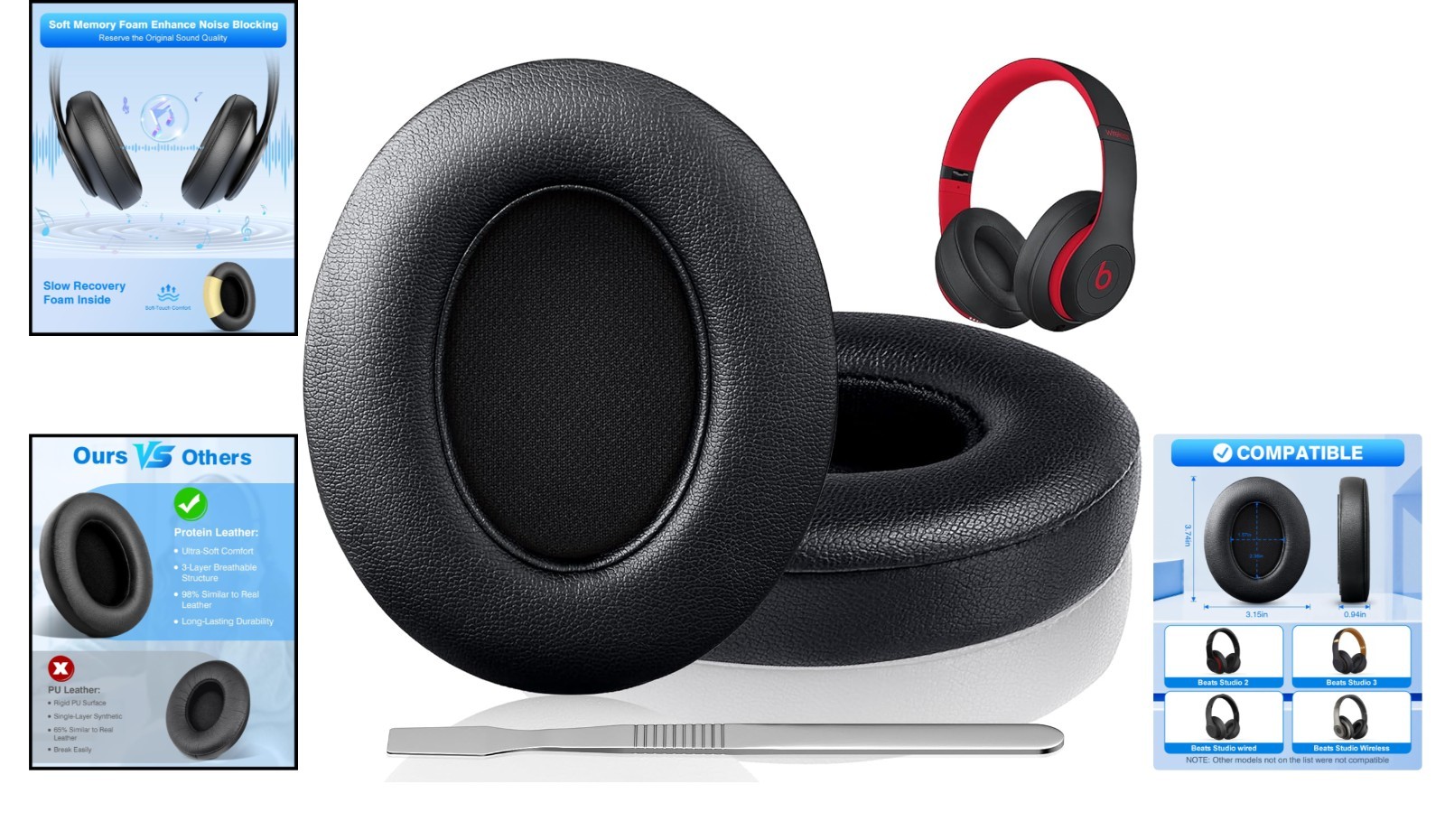 High-Quality Protein Leather Earpads for Beats Studio 3 & 2 – Noise Isolation