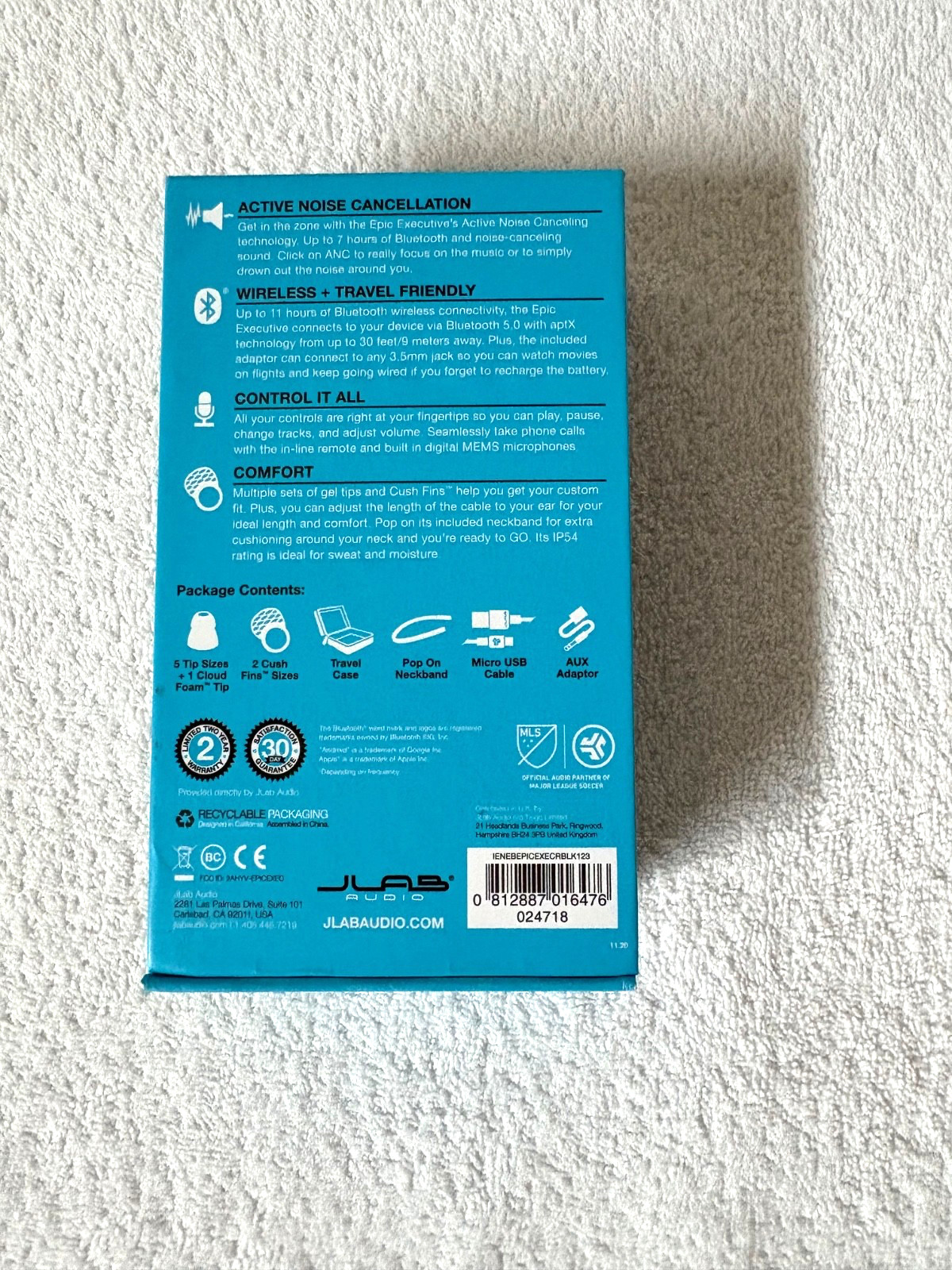 JLAB Audio EPIC Executive Wireless Bluetooth Active Noise Canceling Earbuds