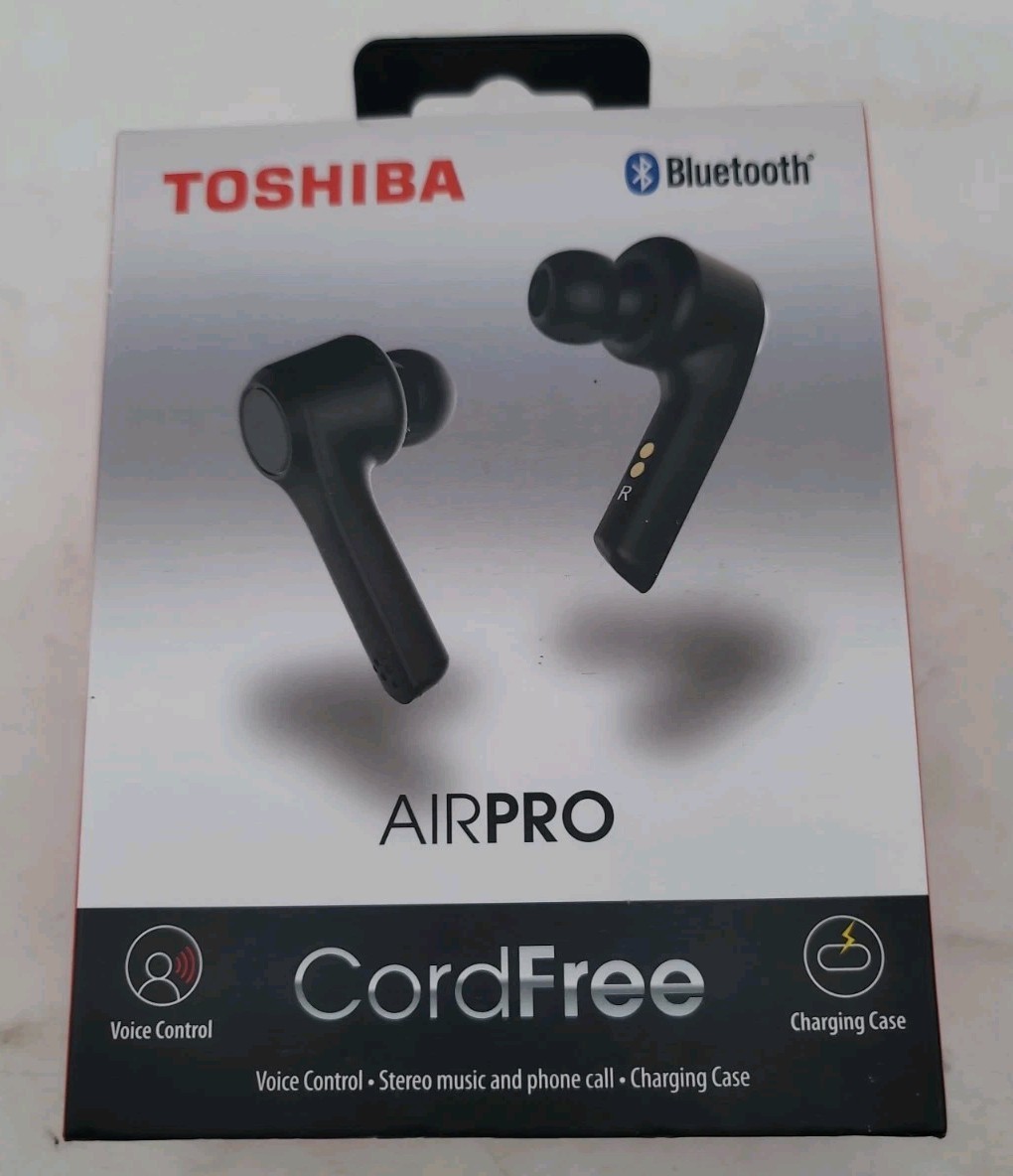 Toshiba Air-Pro Bluetooth Wireless Earbuds Voice Control -Black- New Sealed