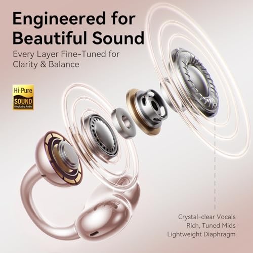 Clip-On Open Ear Earbuds with Detachable Butterfly Earrings, Rose Gold