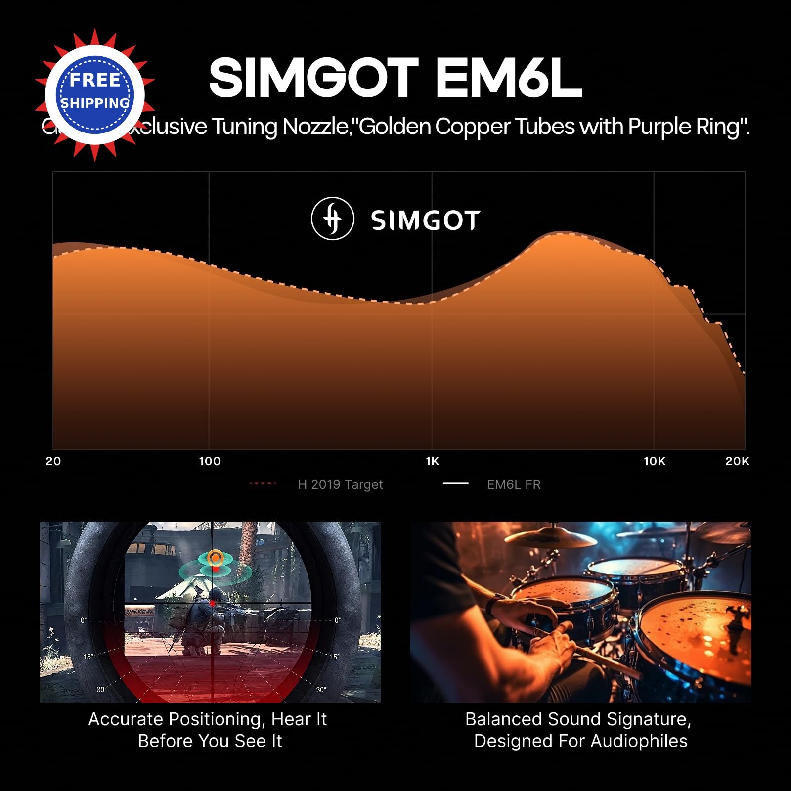 In Ear Monitors Linsoul SIMGOT EM6L 1DD + 4BA Hybrid Driver Gaming Earbud HiFi