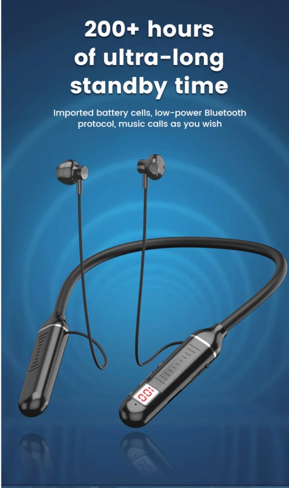 NEW WATERPROOF SPORTS IN-EAR NECK WIRLESS HEADPHONES. COMES WITH WALL PLUG.
