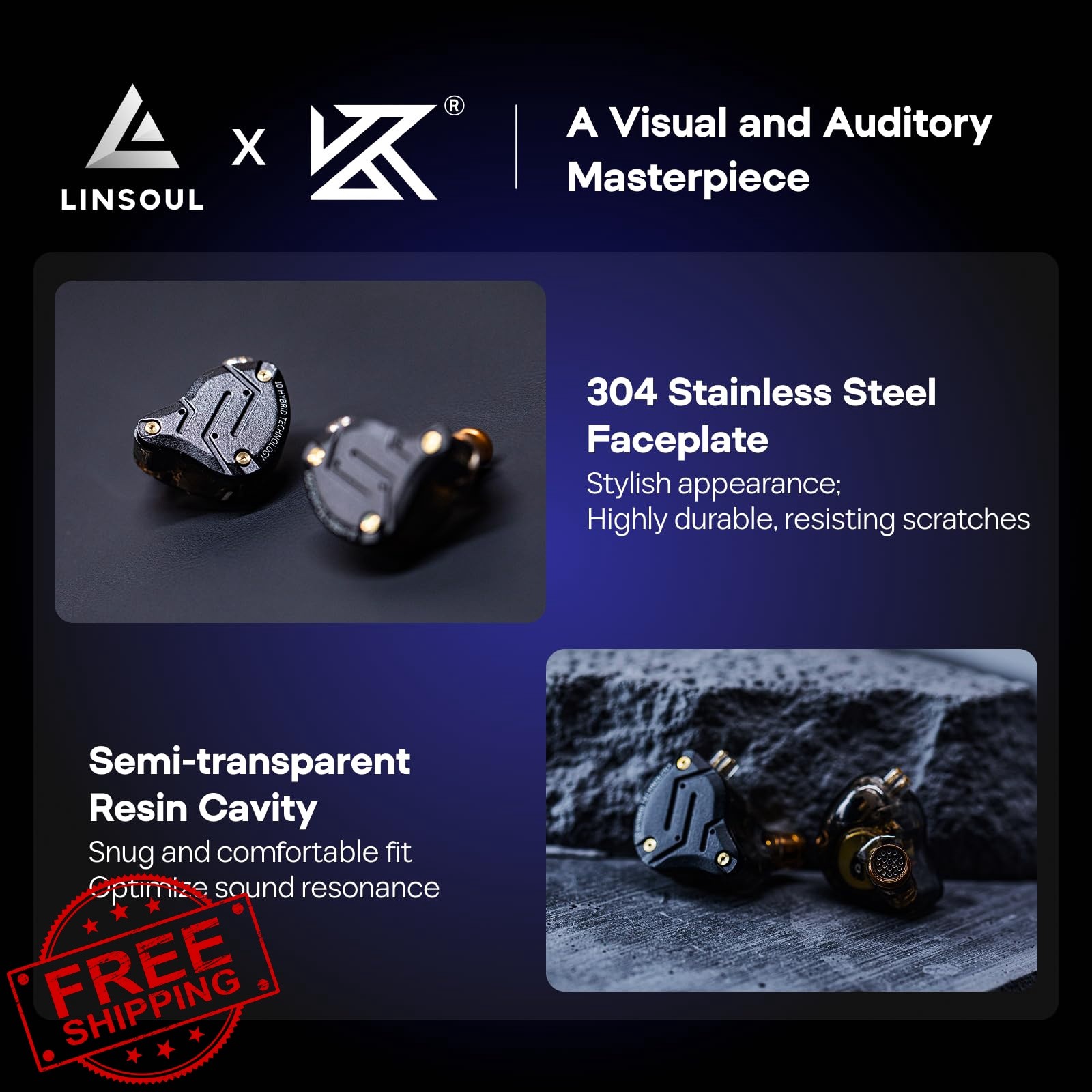 Linsoul KZ ZS10 Pro Dark Black 4BA+1DD IEM Earphones No Mic