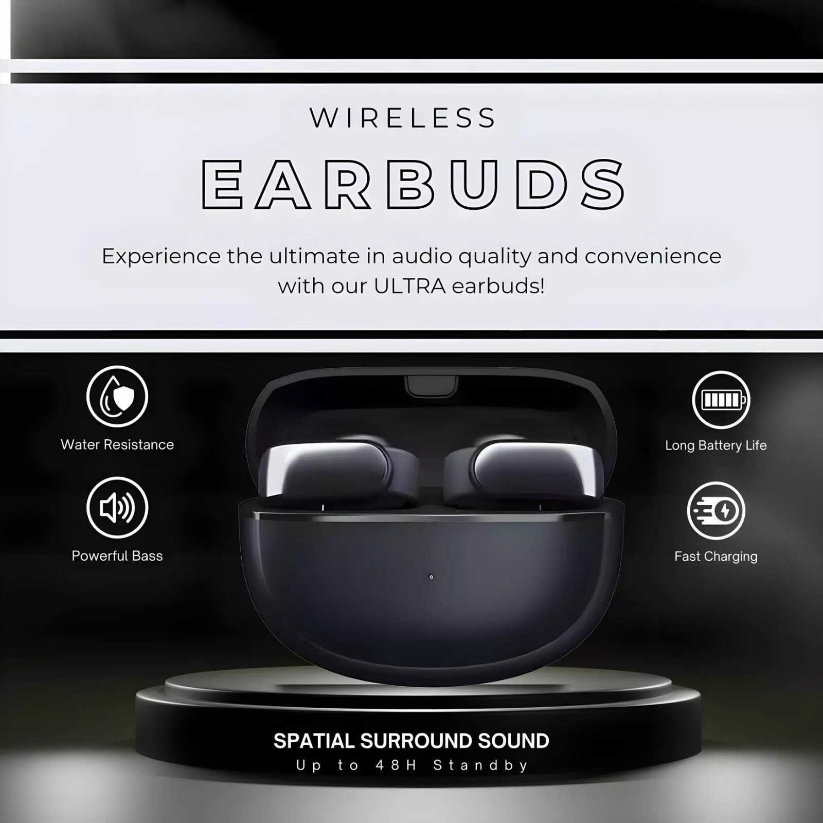 Ultra Open Earbuds True Wireless Open Earbuds – Black White USA ！