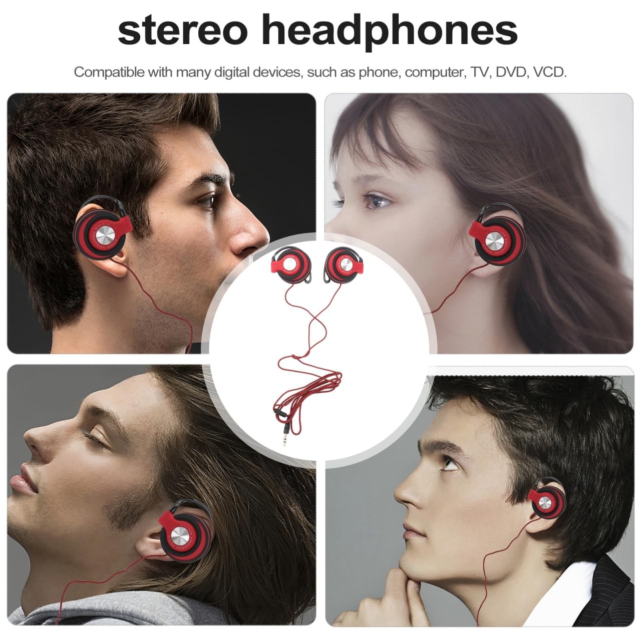 Clip On Headphones Wired Over Ear Cord Mm Mp Player Surround Sound Sports