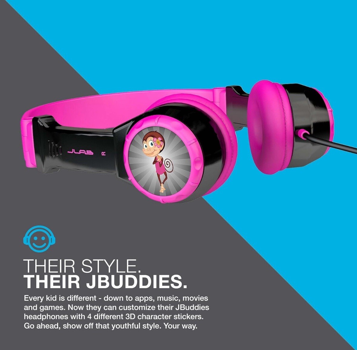 2 Sets Of: SeJLAB JBuddies Kids Folding On Ears Padded Wired Headphones Pink