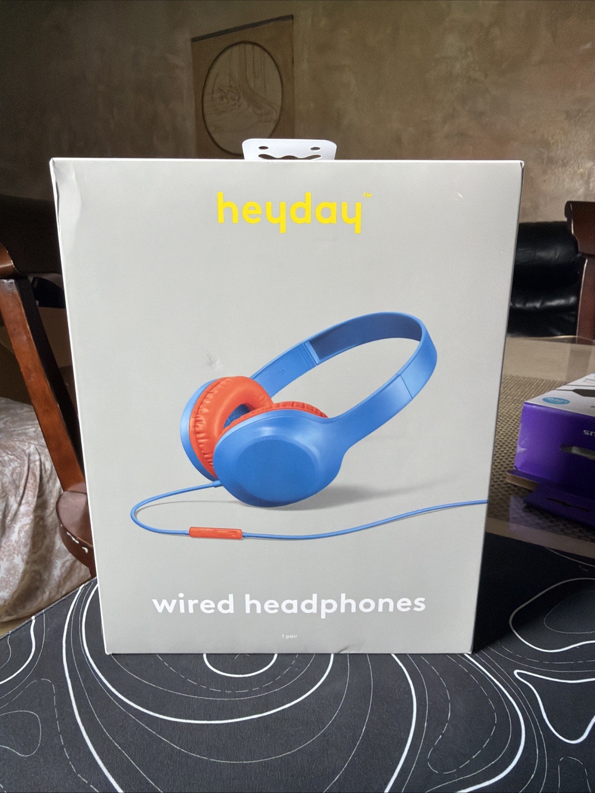 heyday Wired On-Ear Headphones 3.5mm Jack Built-In Mic Adjustable Fit Blue & Red
