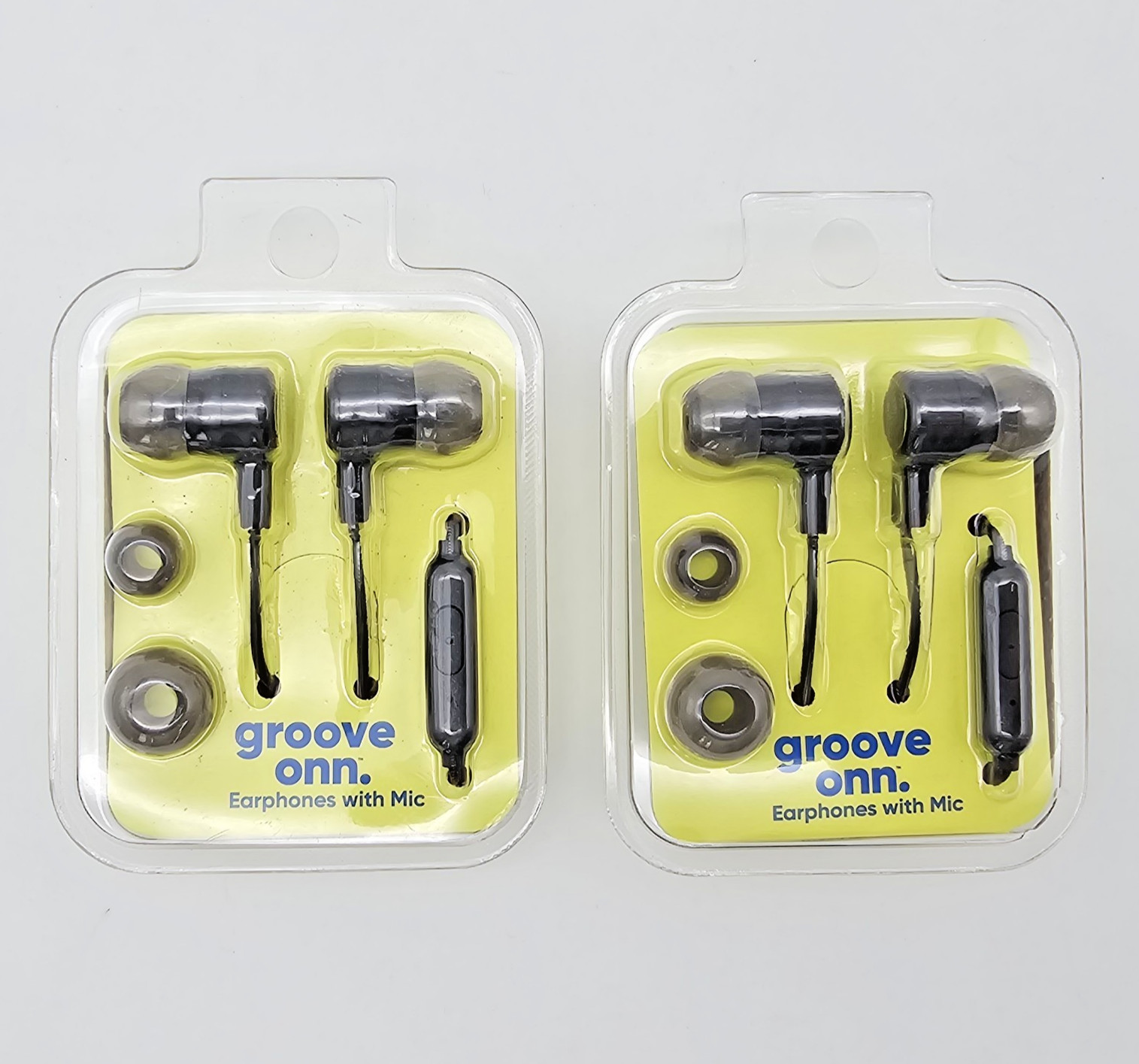 2 Pair Groove Onn Earphones Earbuds Headphone Black 3 Silicone Tips 3.5mm Jack