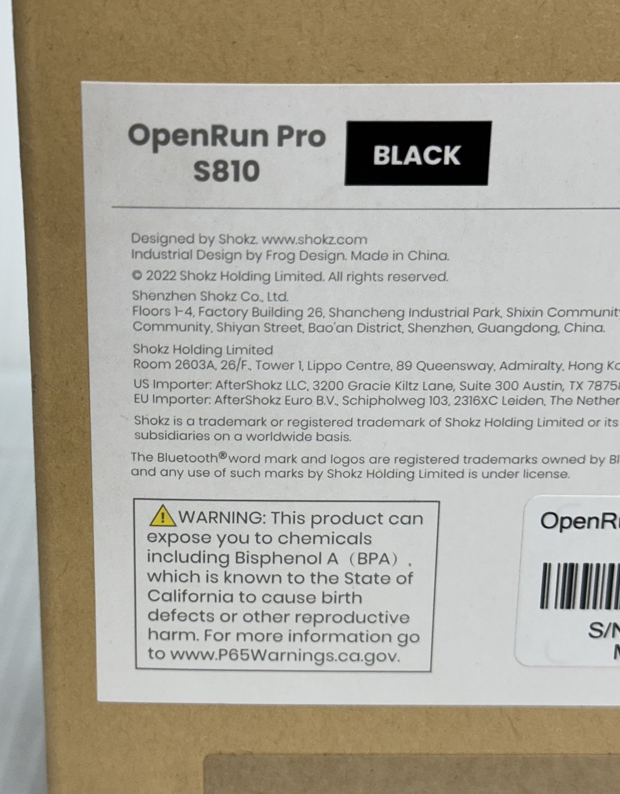 Shokz OpenRun Pro Open-Ear Bone Conduction Bluetooth Headphones -Black S810