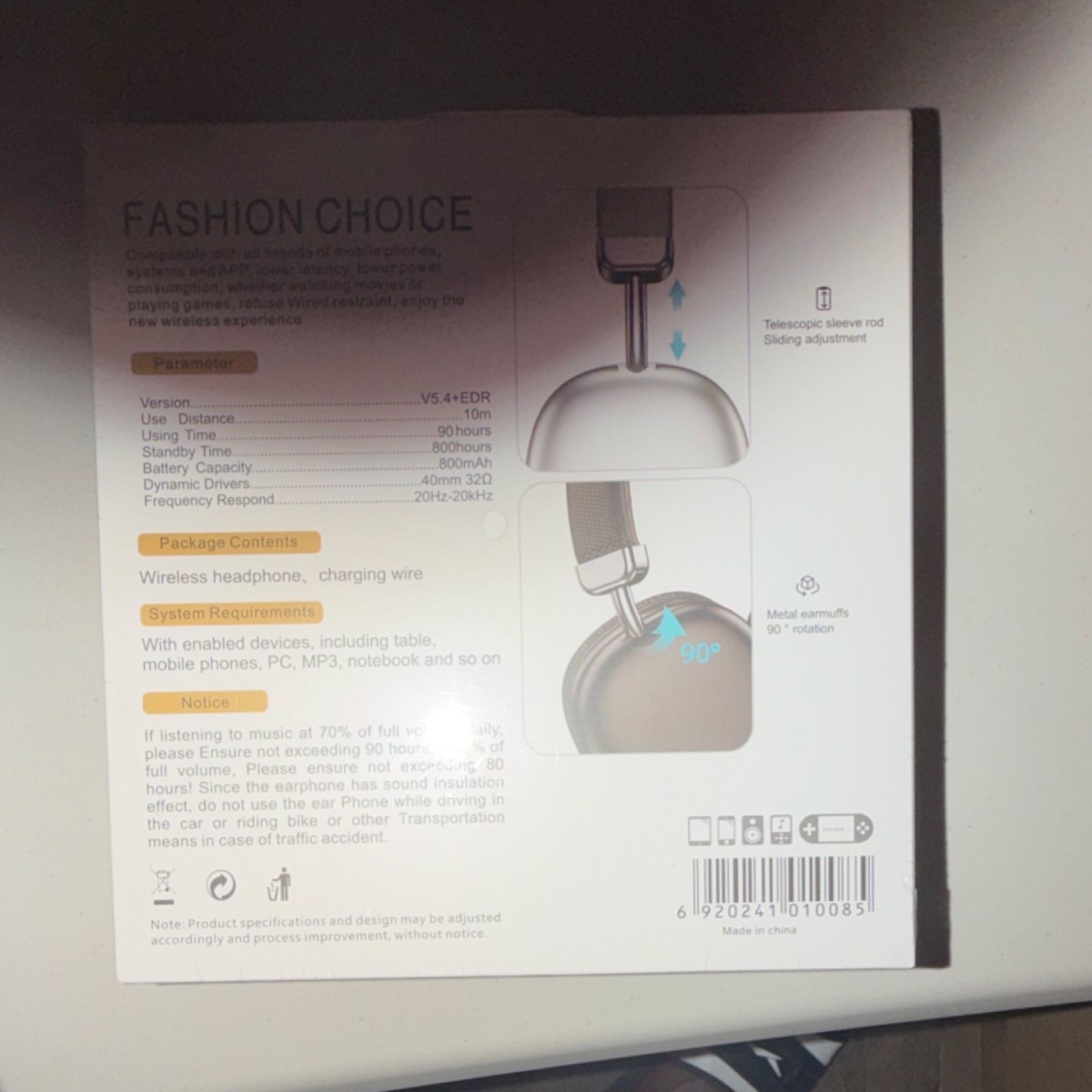 OVP SMS-H008 Wireless Headphones Noise Cancellation Extra Bass 90h Usage
