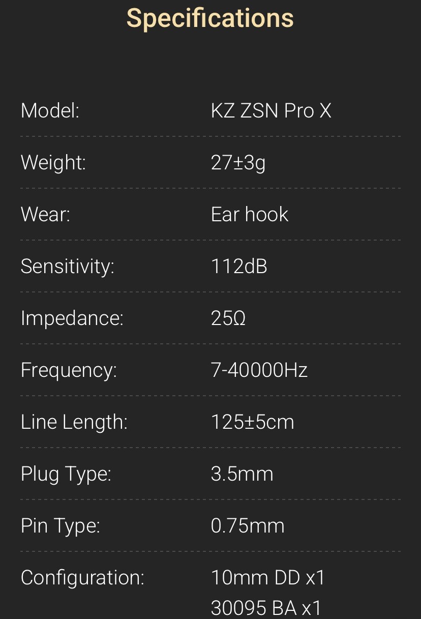 KZ ZSN Pro X Black Dual Driver Earphone 1BA 1DD Wired Gaming IEM NIB