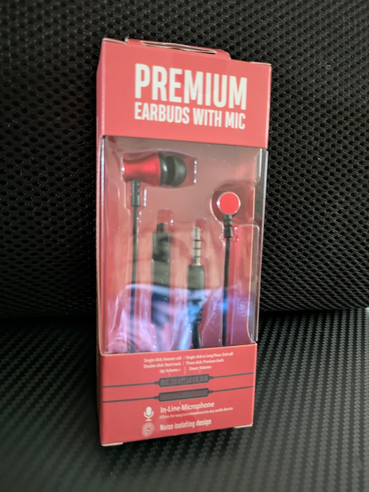 Premium 35mm Wired Earbuds Headphones – Red With In Line Microphone