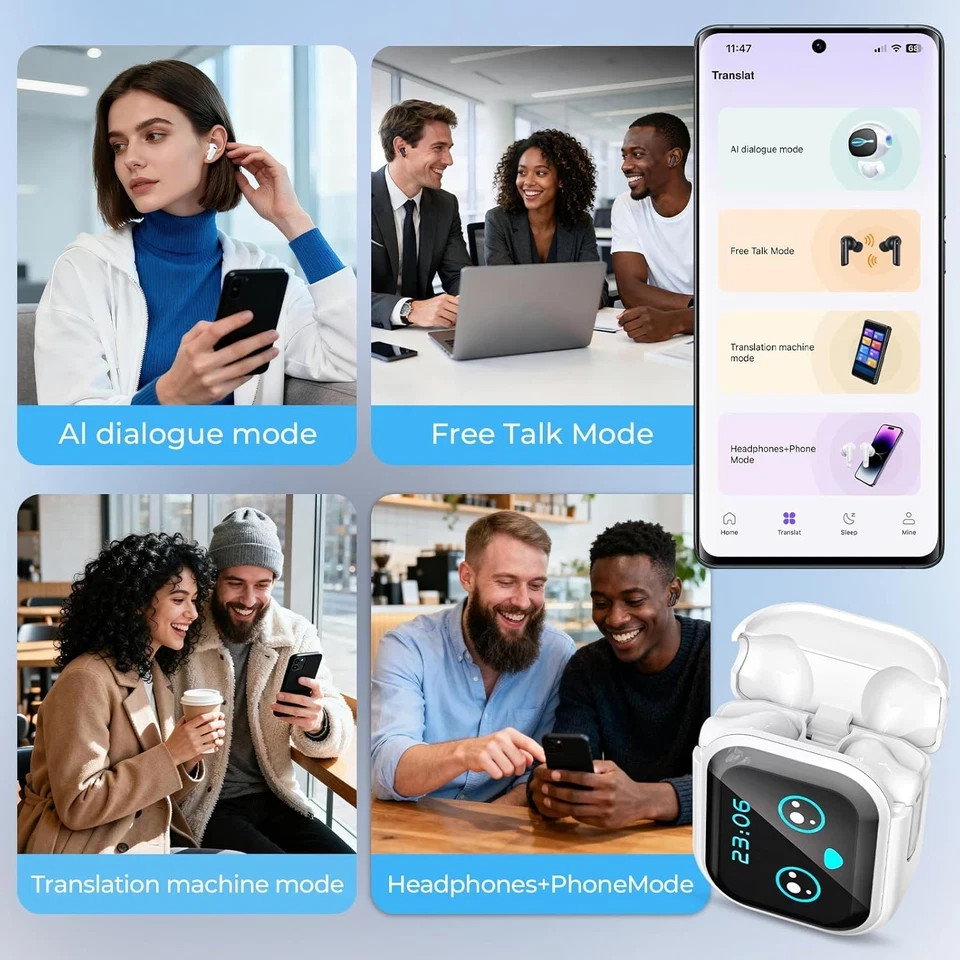 Translation Earbuds Real Time, AI 135 Language Translator Earbuds, LCD Touc