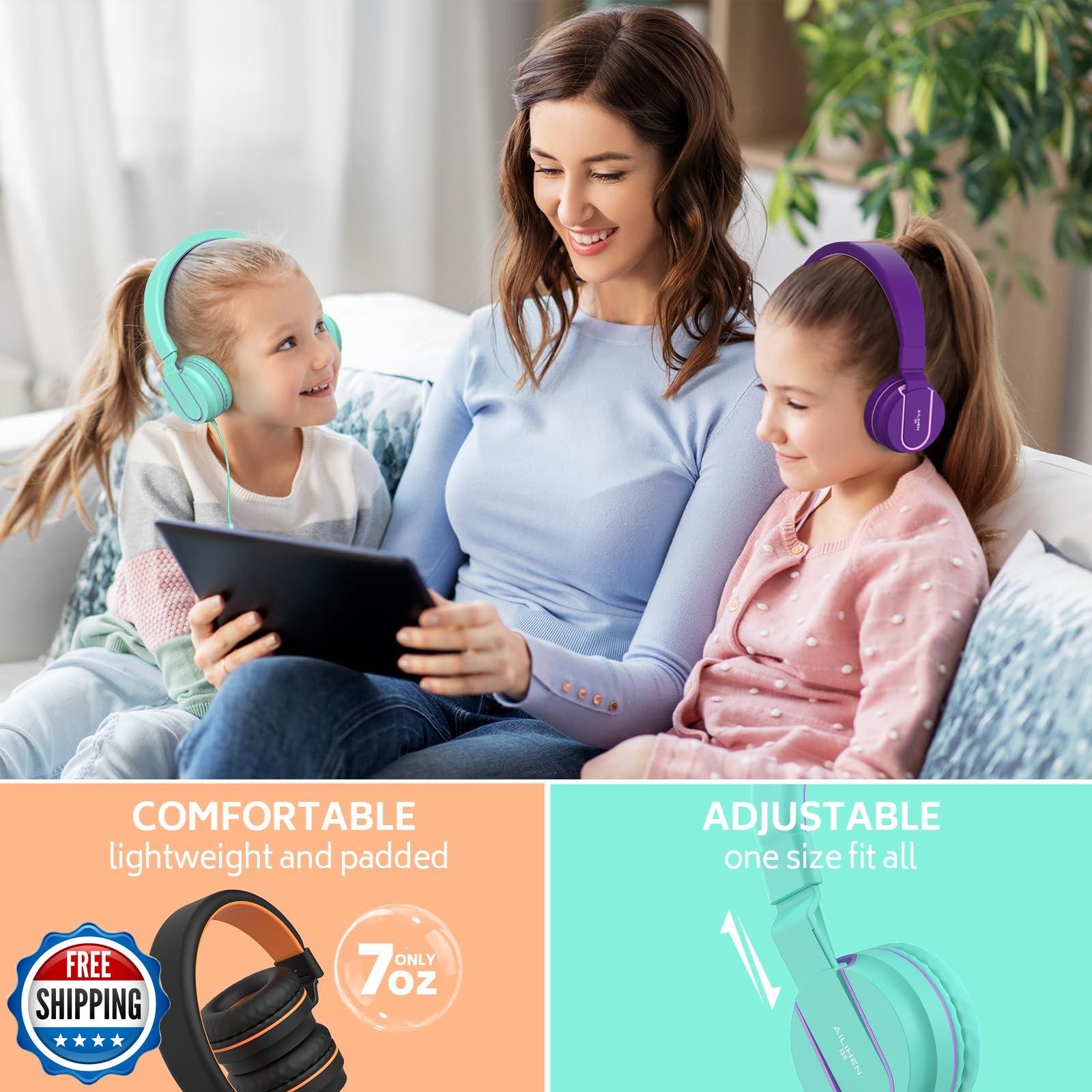 AILIHEN Kids Headphones Bulk 10-Pack for K-12 School Classroom, On-Ear Wired