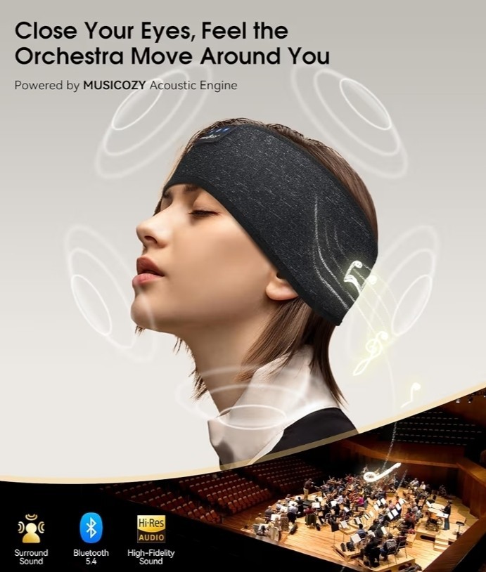 MUSICOZY Sleep Headphones Bluetooth 5.4 Headband, Wireless Sleeping Eye Mask