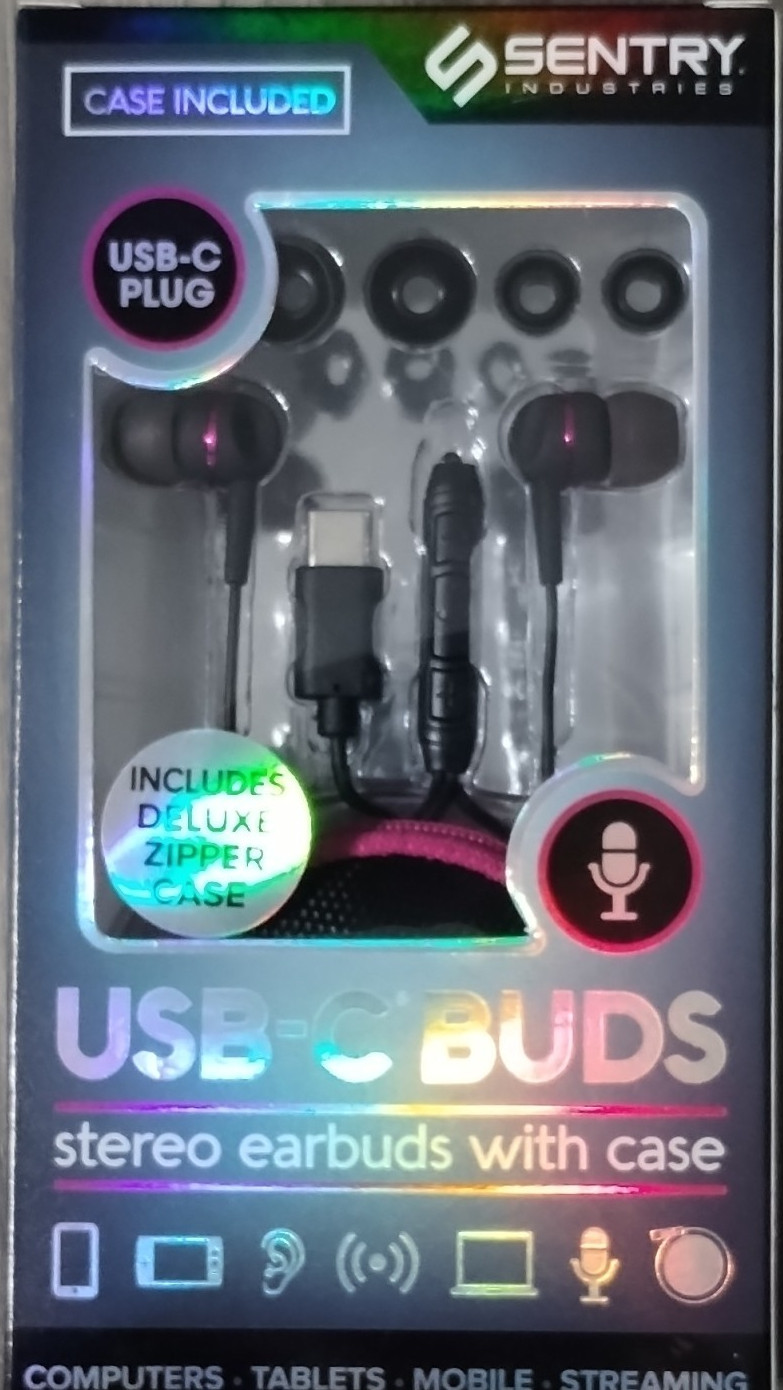 Sentry Industries USB-C Stereo In-Ear Earbuds In-Line Mic/Control Case DG-IC115Z