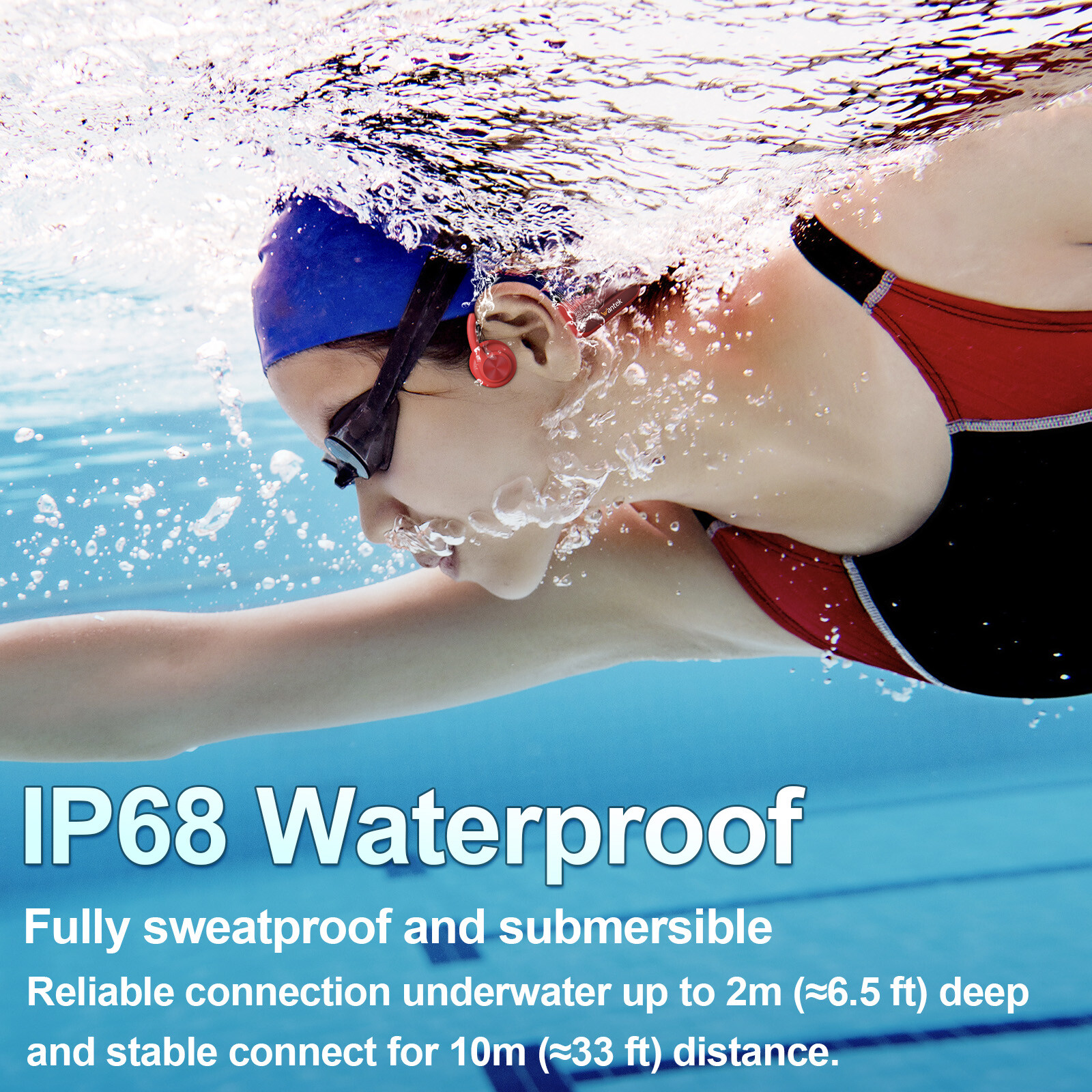 Wantek Bluetooth Bone Conduction Headphones IP68 32GB MP3 Swimming Earphones