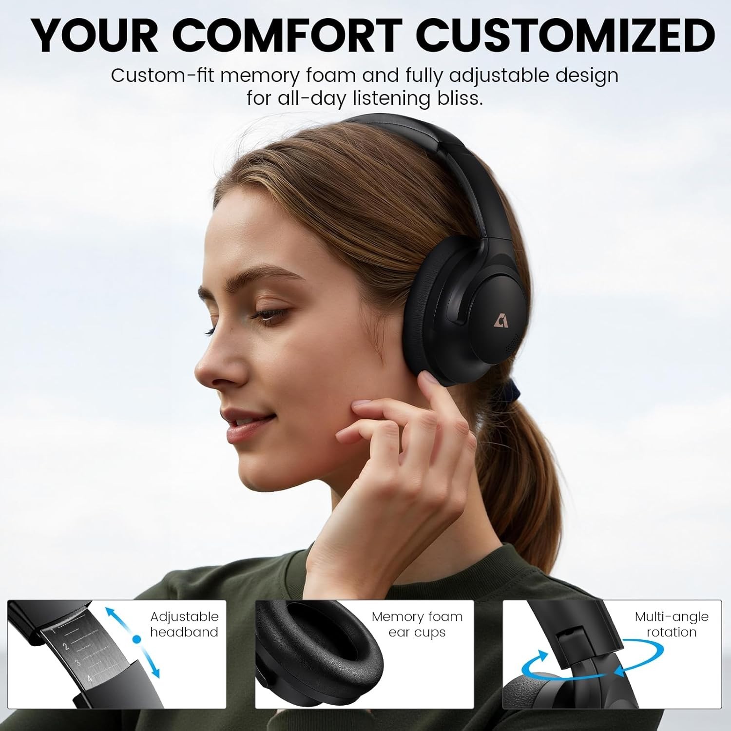 AI Y8+ Noise-Cancelling Bluetooth Headphones, Over-Ear Hi-Res Audio, 100H Use