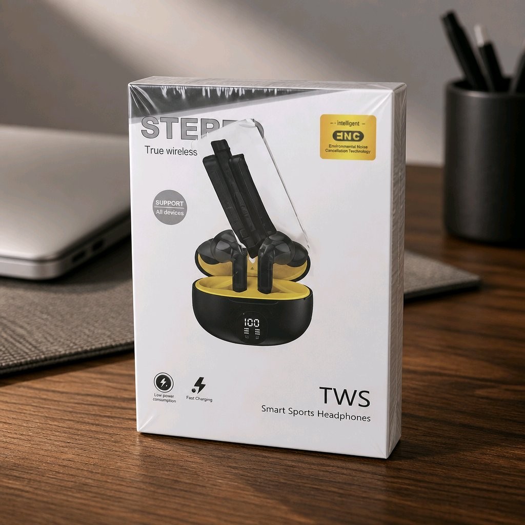 NEW SEALED TWS True Wireless Bluetooth Ear-hook Earbuds Double 895B Black/Yellow