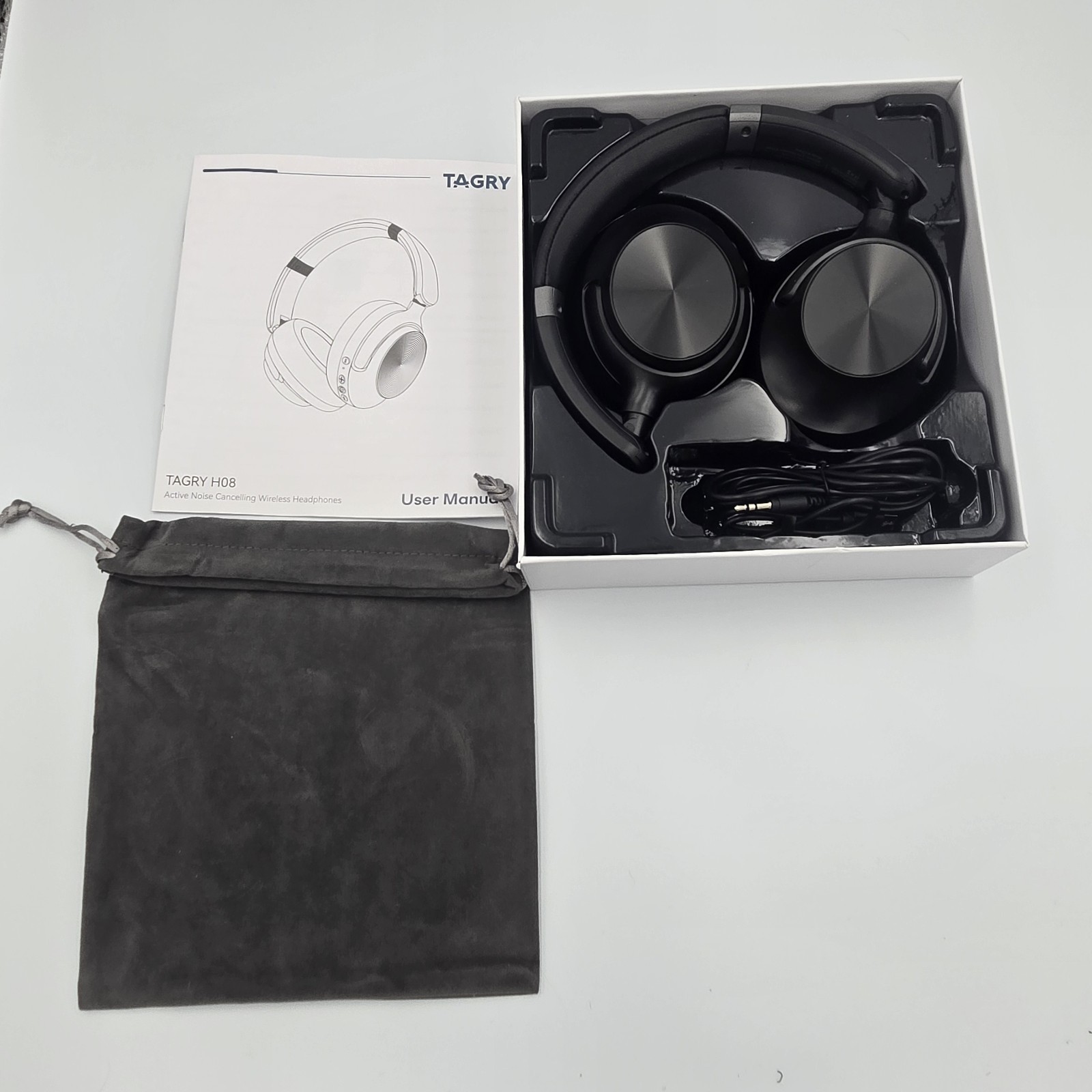 TAGRY H08 Active Noise Cancelling Headphones Over Ear Bluetooth – Black