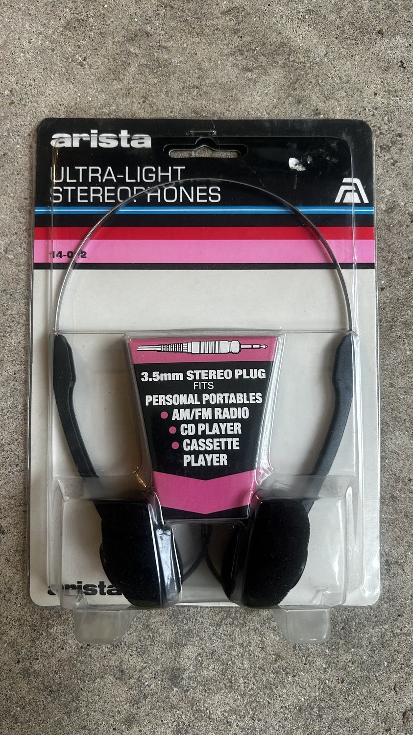 Vintage Arista 14-012 Ultra-Light Stereophones Headphones 3.5mm Plug NOS Sealed