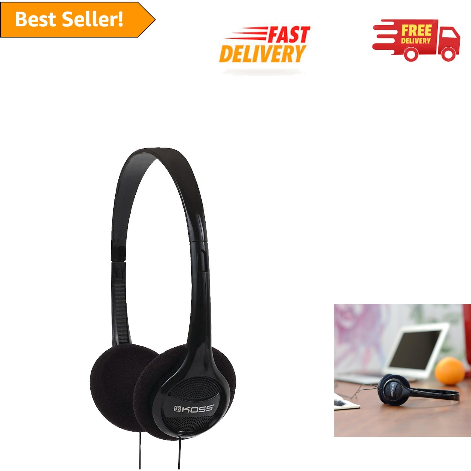 Lightweight Black On-Ear Headphones with Retractable Cable & Bluetooth 5