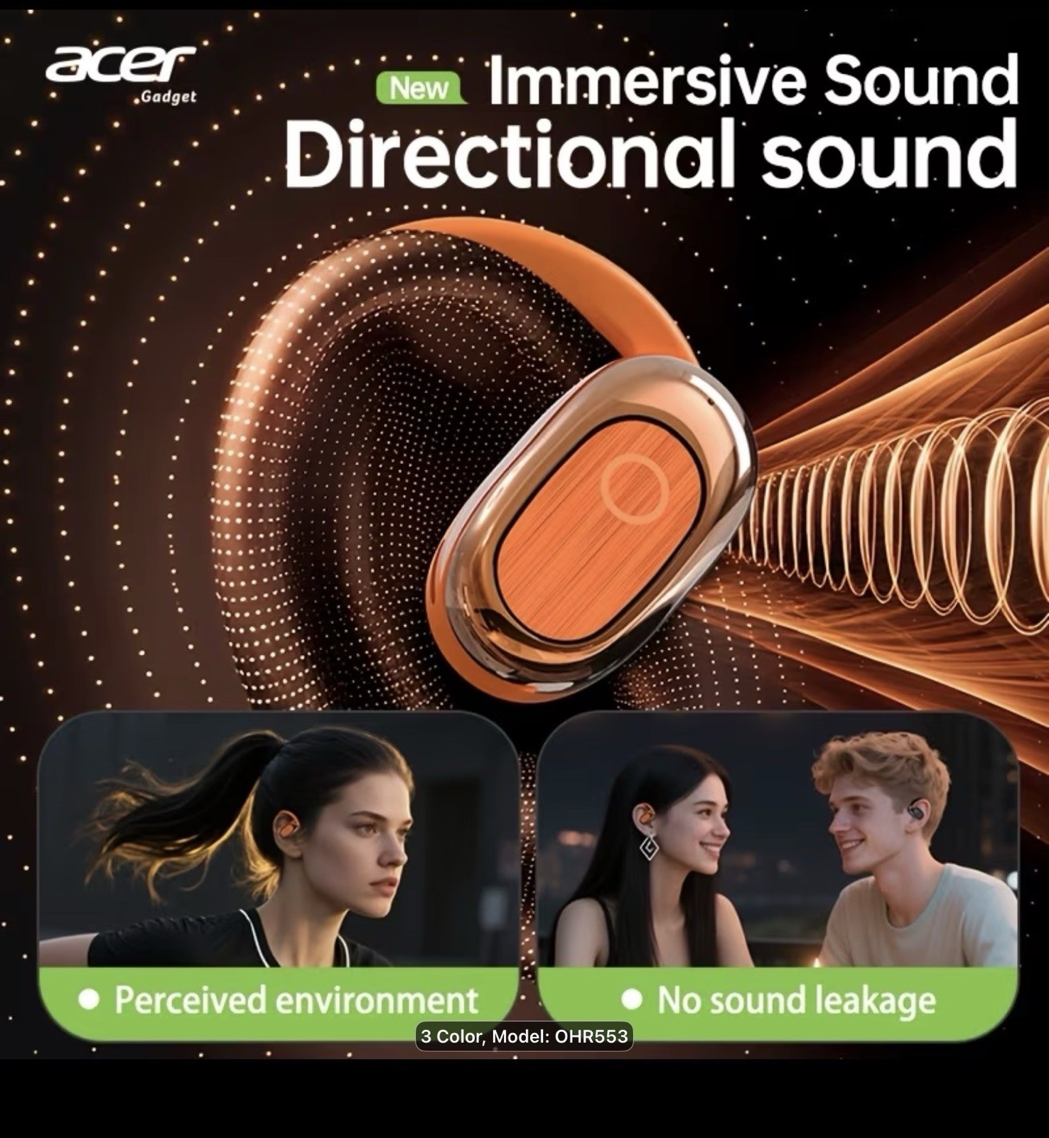 Acer New Original Open-Ear Wireless Headphones, Air Conduction Non-In-Ear Sport