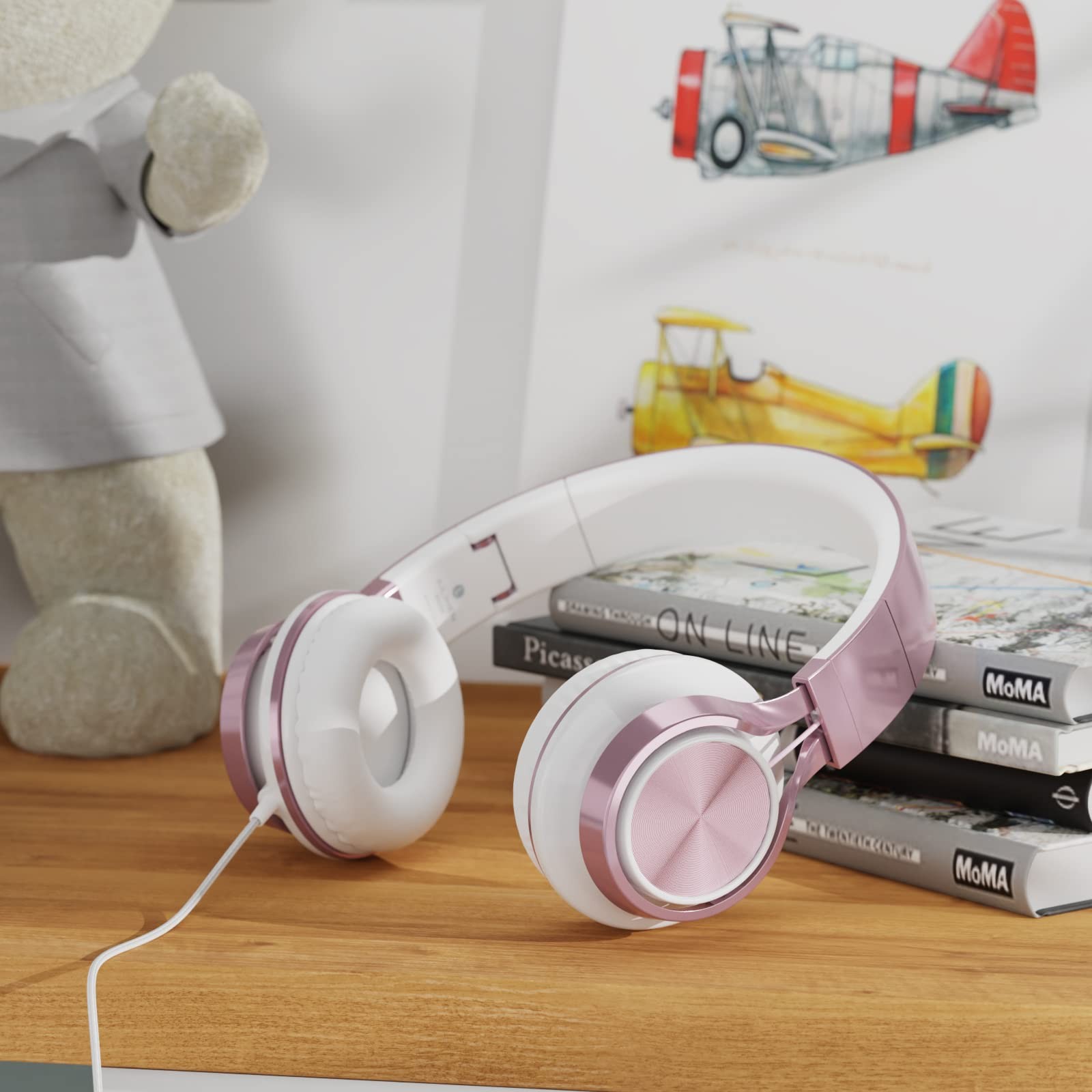 Wired Headphones with Mic, Girls Headphones for School, On-Ear Headsets for C…