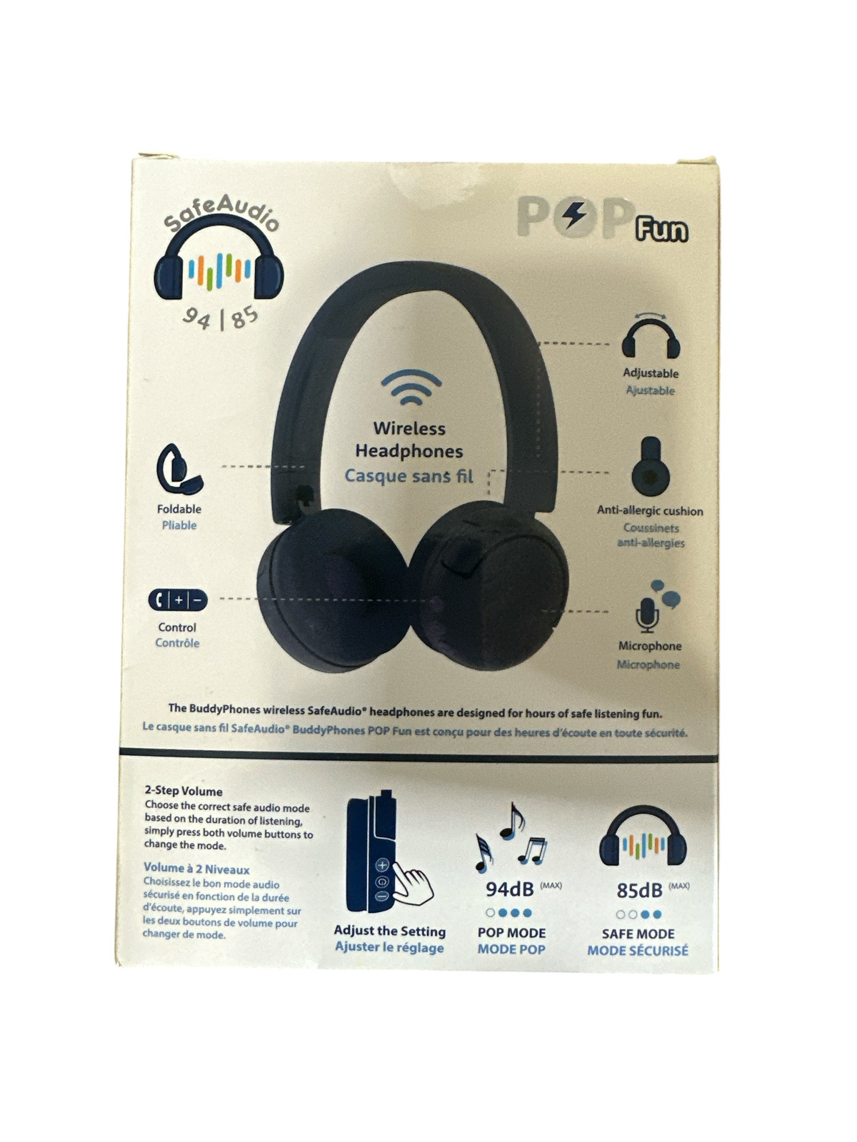 BuddyPhones POP Fun Foldable Bluetooth Wireless Kids Headphones + Mic – Blue