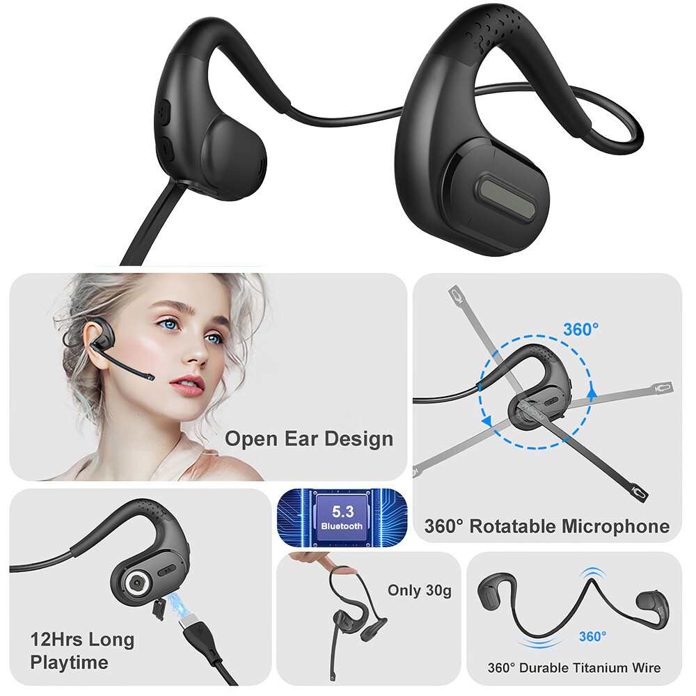 Mpow Removable Mic Bluetooth Headset: 12H Playtime, Noise Cancelling, Open Ear