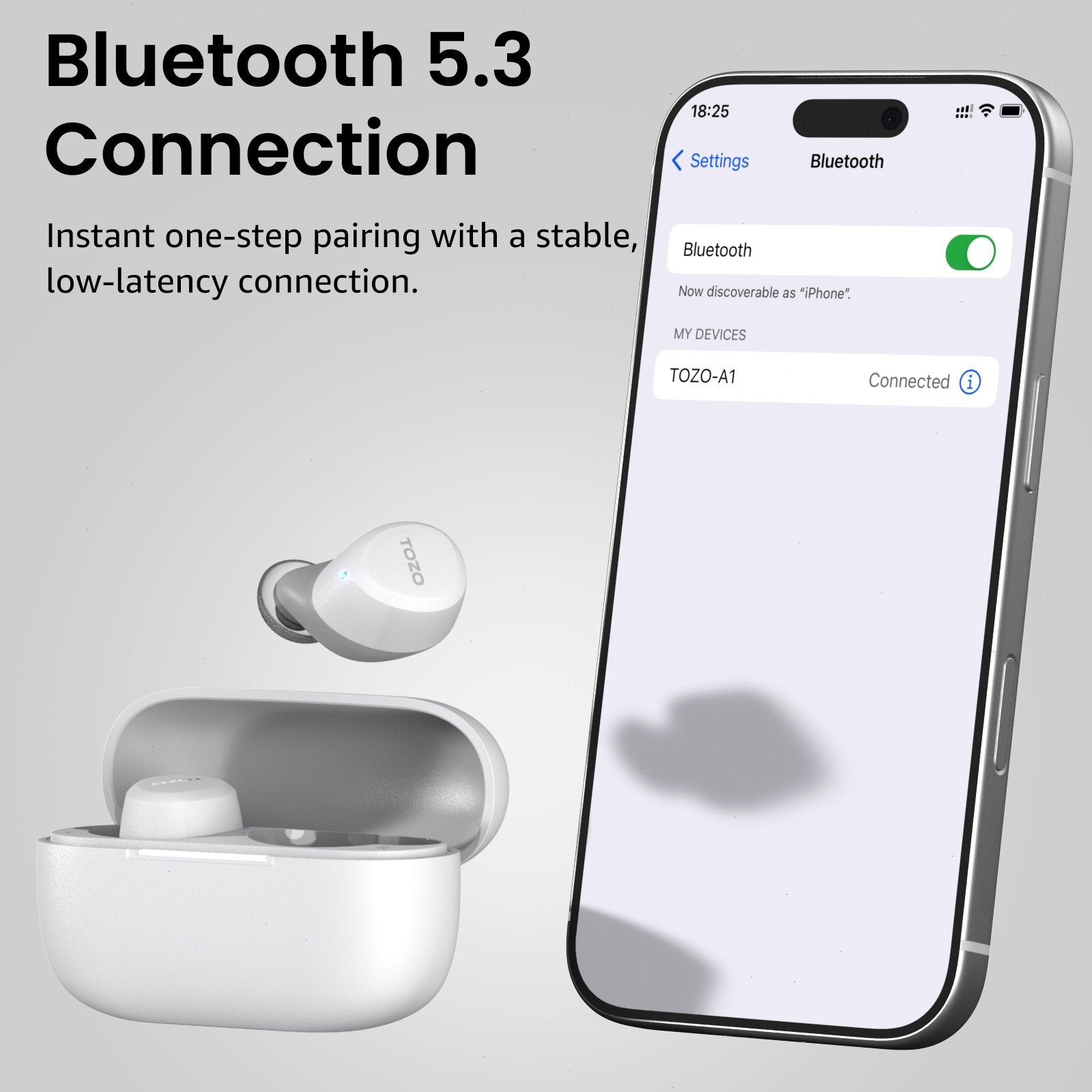 TOZO – A1 Lightweight Wireless Earbuds Headphones, White – Refurbished