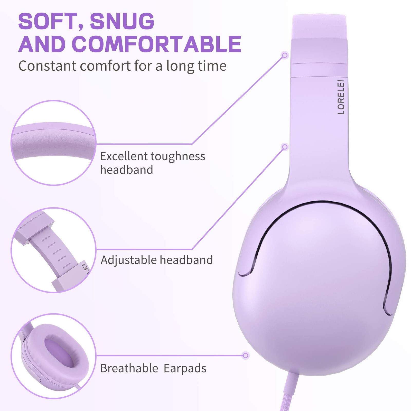 E5 Wired Headphones for Kids Foldable & 3.5mm Jack Tangle Free Nylon Wire Ste…