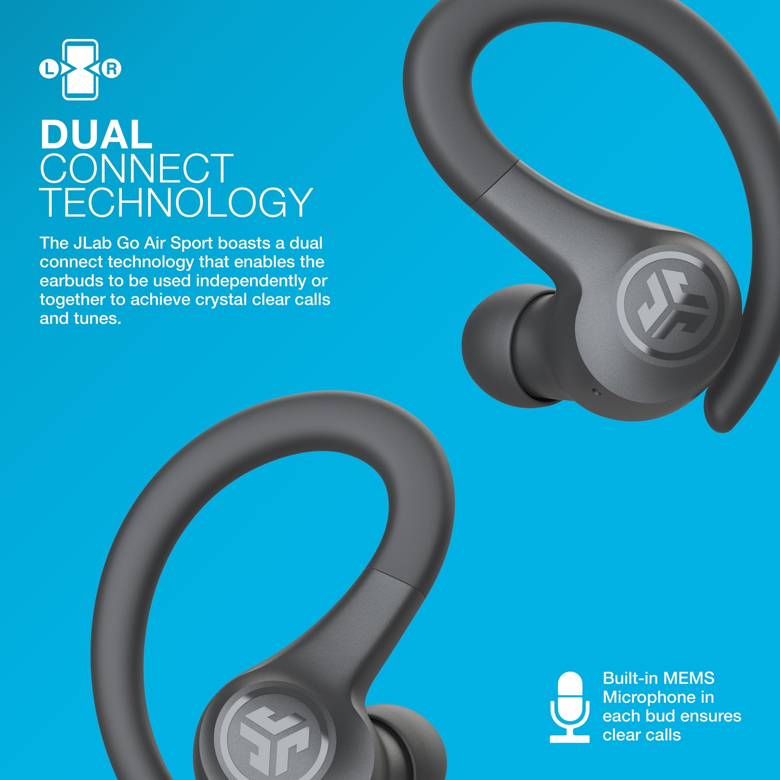 JLab Go Air Sport Bluetooth Earbuds, True Wireless with Charging Case, Teal