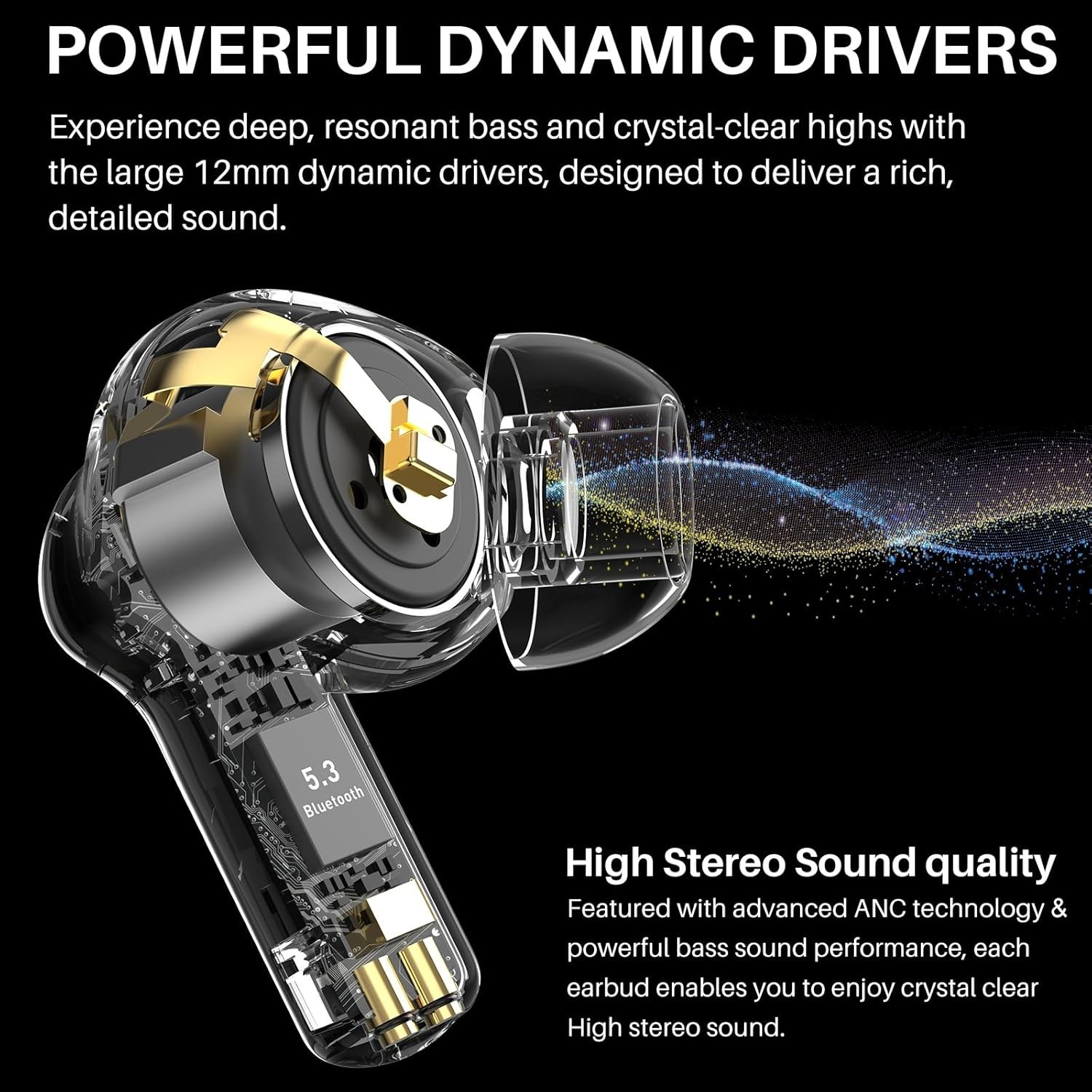 TOZO NC3 Hybrid Active Noise Cancelling Wireless Earbuds with Mics AI Clear Call