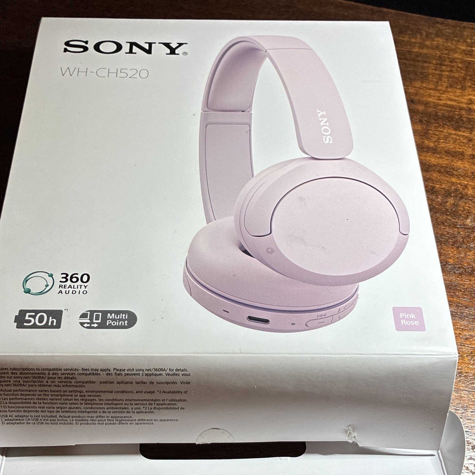 Sony WH-CH520 Pink Bluetooth On-Ear Headphones Mic Multipoint Voice Assist EQ