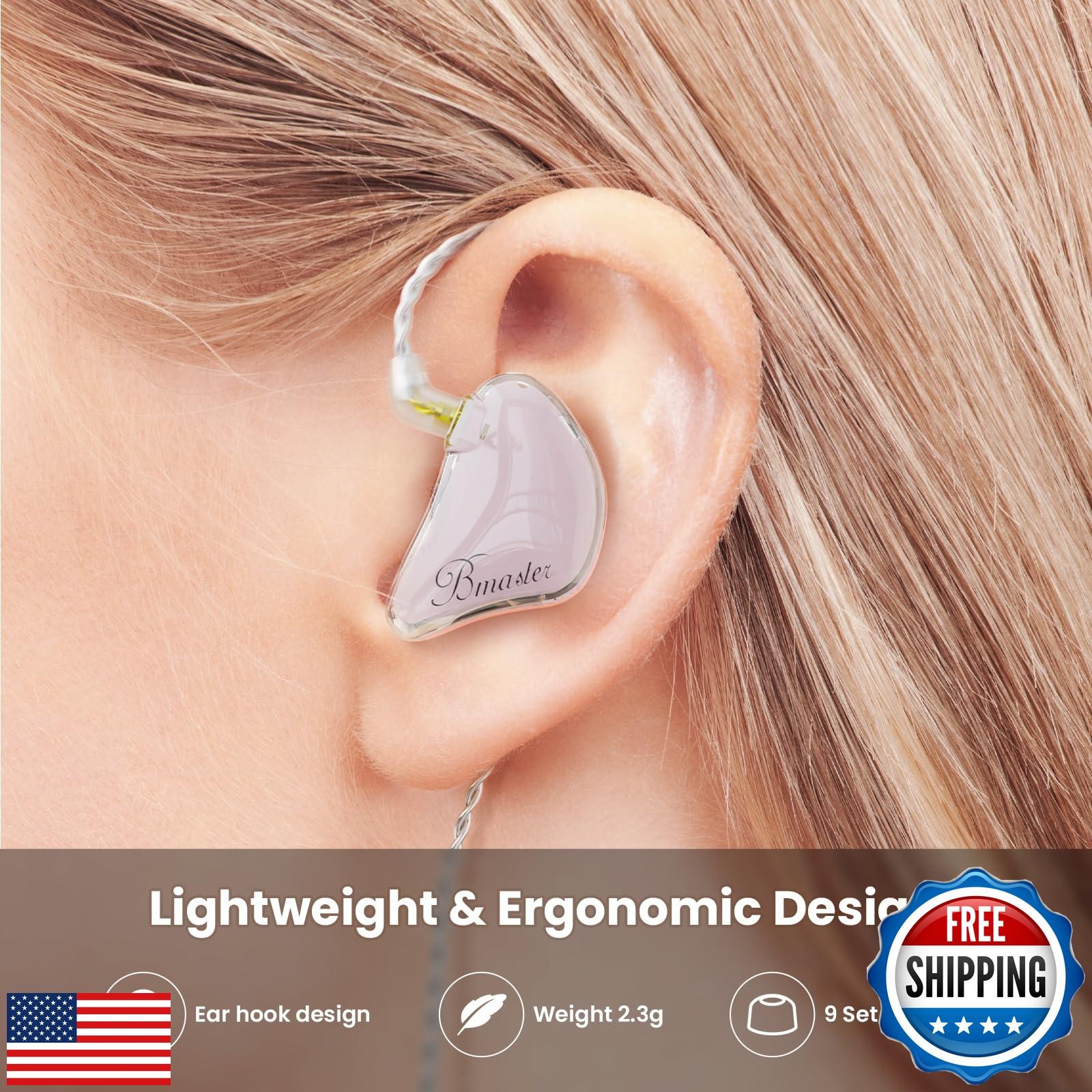 BASN in Ear Monitor Headphones, Triple Driver IEM Earphones with Powerful Bas