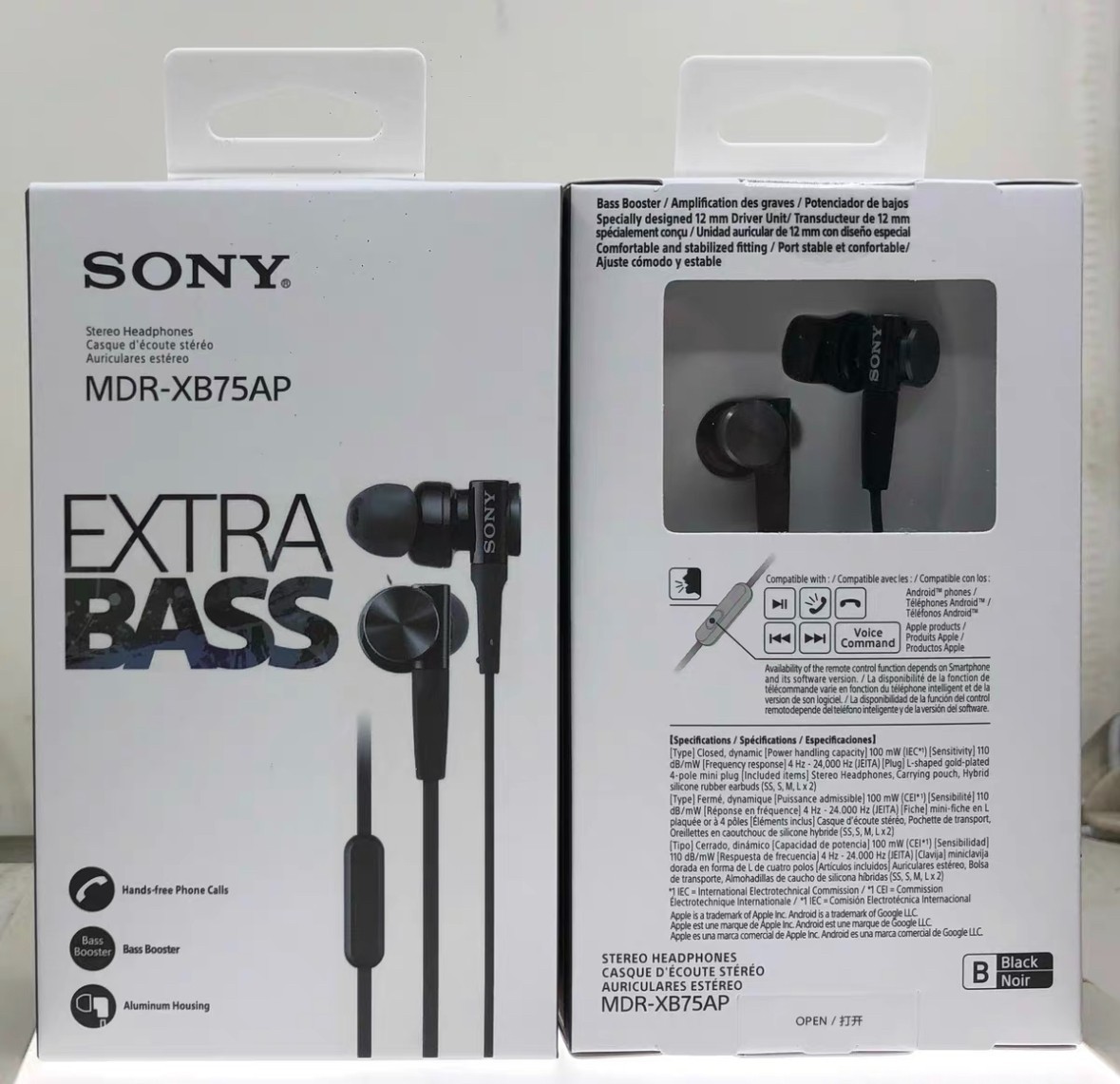 For SONY MDR-XB75AP Bass Booster In-Ear Headphones with In-Line Mic Black
