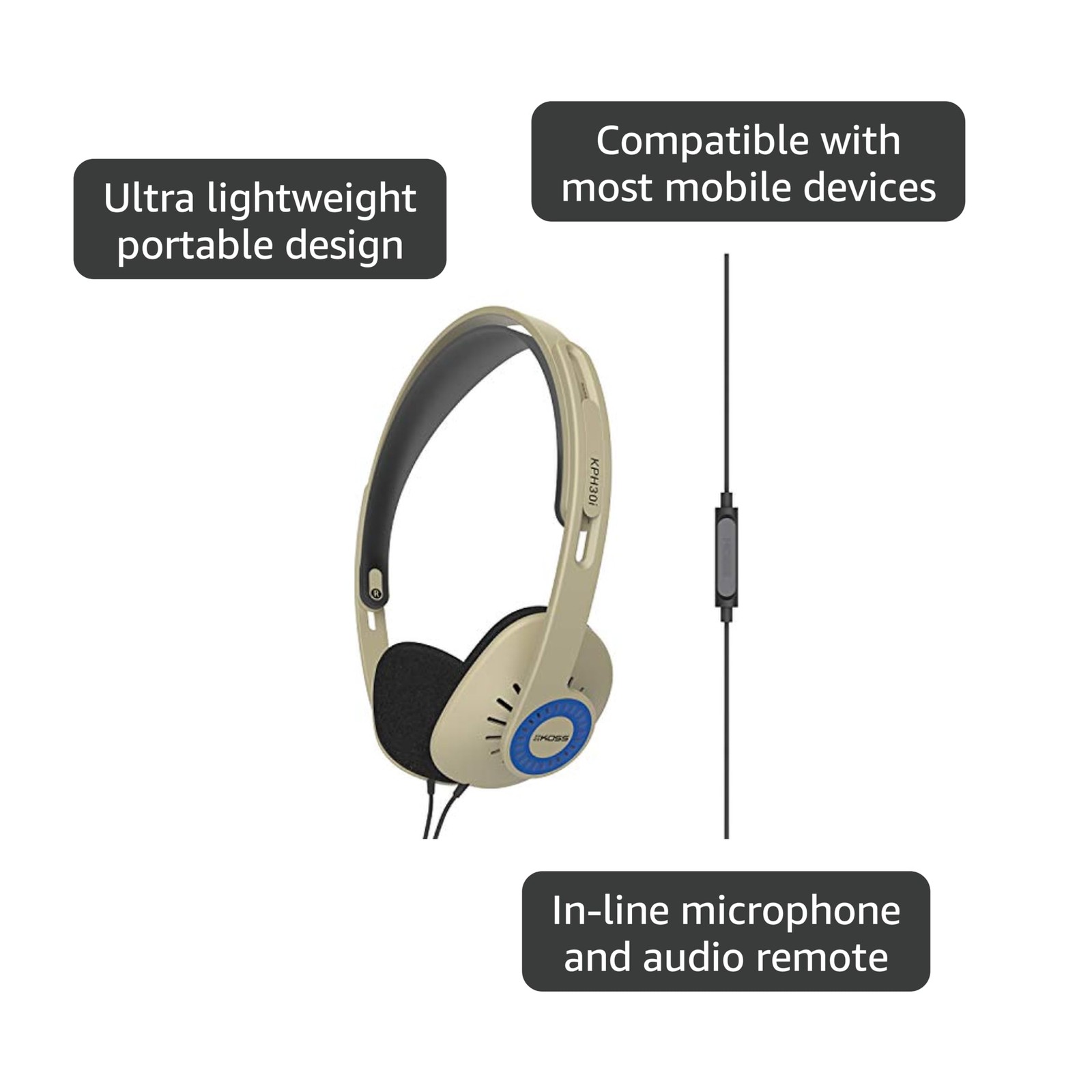 Koss KPH30iRB On-Ear Headphones, in-Line Microphone and Touch Remote Control,