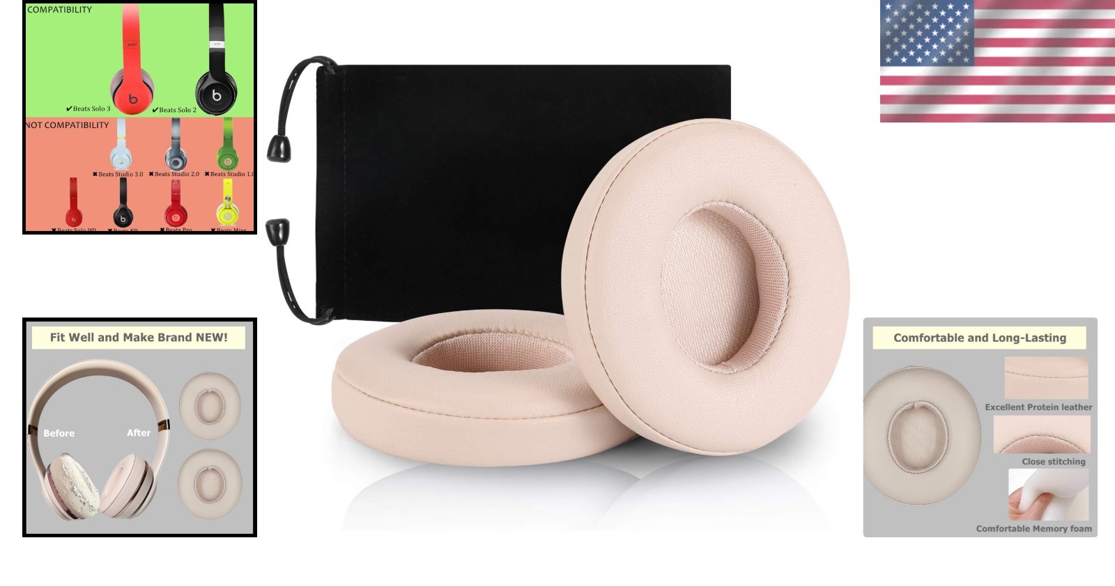 Durable Light Pink Earpad Covers Made with Protein Leather for Solo 2.0 & 3.0
