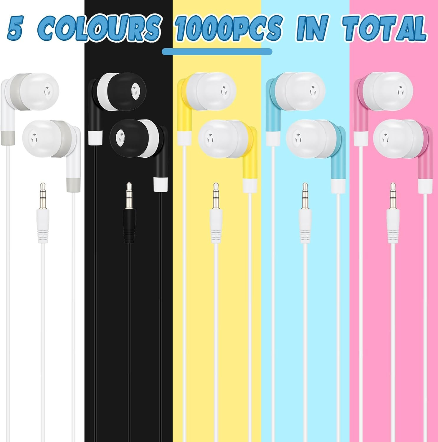 Bulk Colorful Earbuds – 1000 Packs for Kids & Adults, Perfect for School & Libra