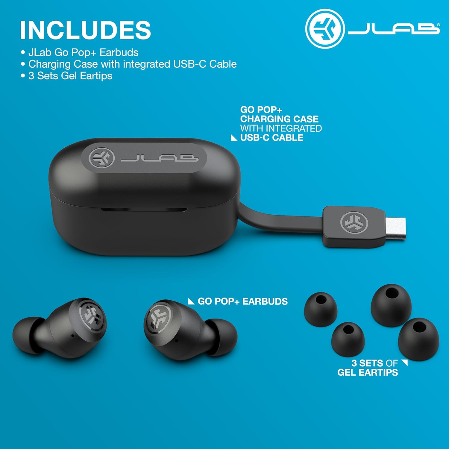 JLab Go Air Pop+ True Wireless Earbuds, in Ear Headphones, Bluetooth Earphone
