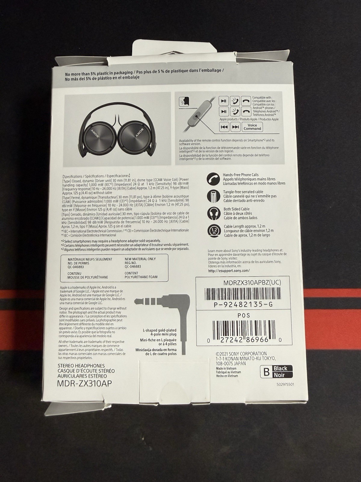 Sony Headphone MDR-ZX310AP Black Headphones with Mic For Calls