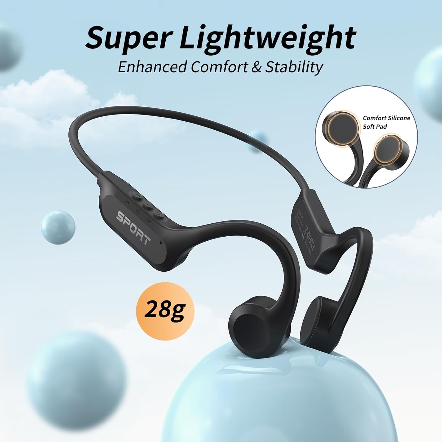 Lightweight Waterproof Bone Conduction Headphones – Ideal for Running & Cycling