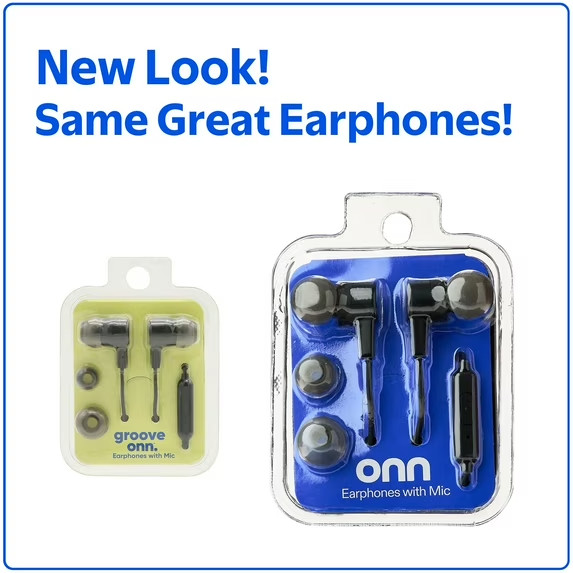 Onn Wired Earphones with Mic and 3.5mm Jack, Black – Comfortable Silicone Ear Ti